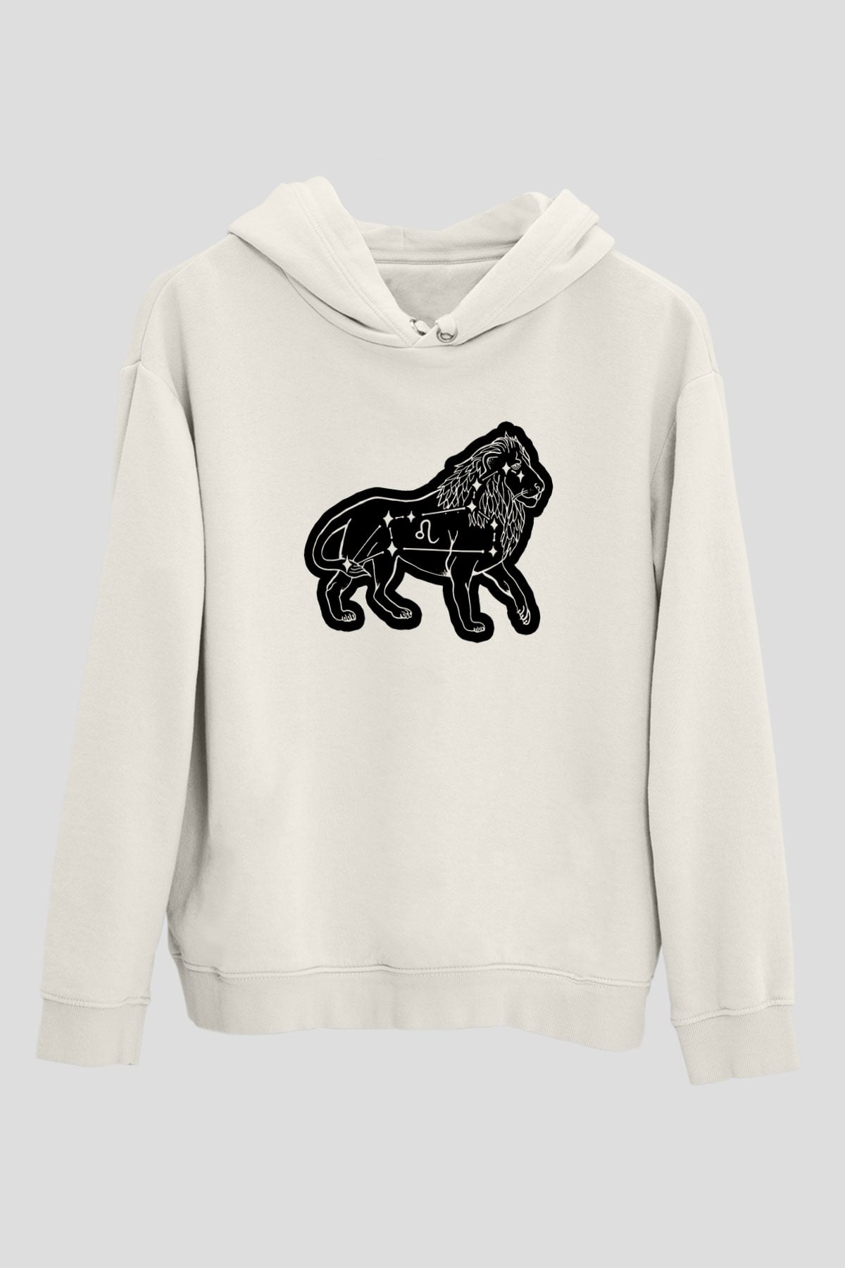 Aslan Burcu Baskılı Beyaz Unisex Hoodie