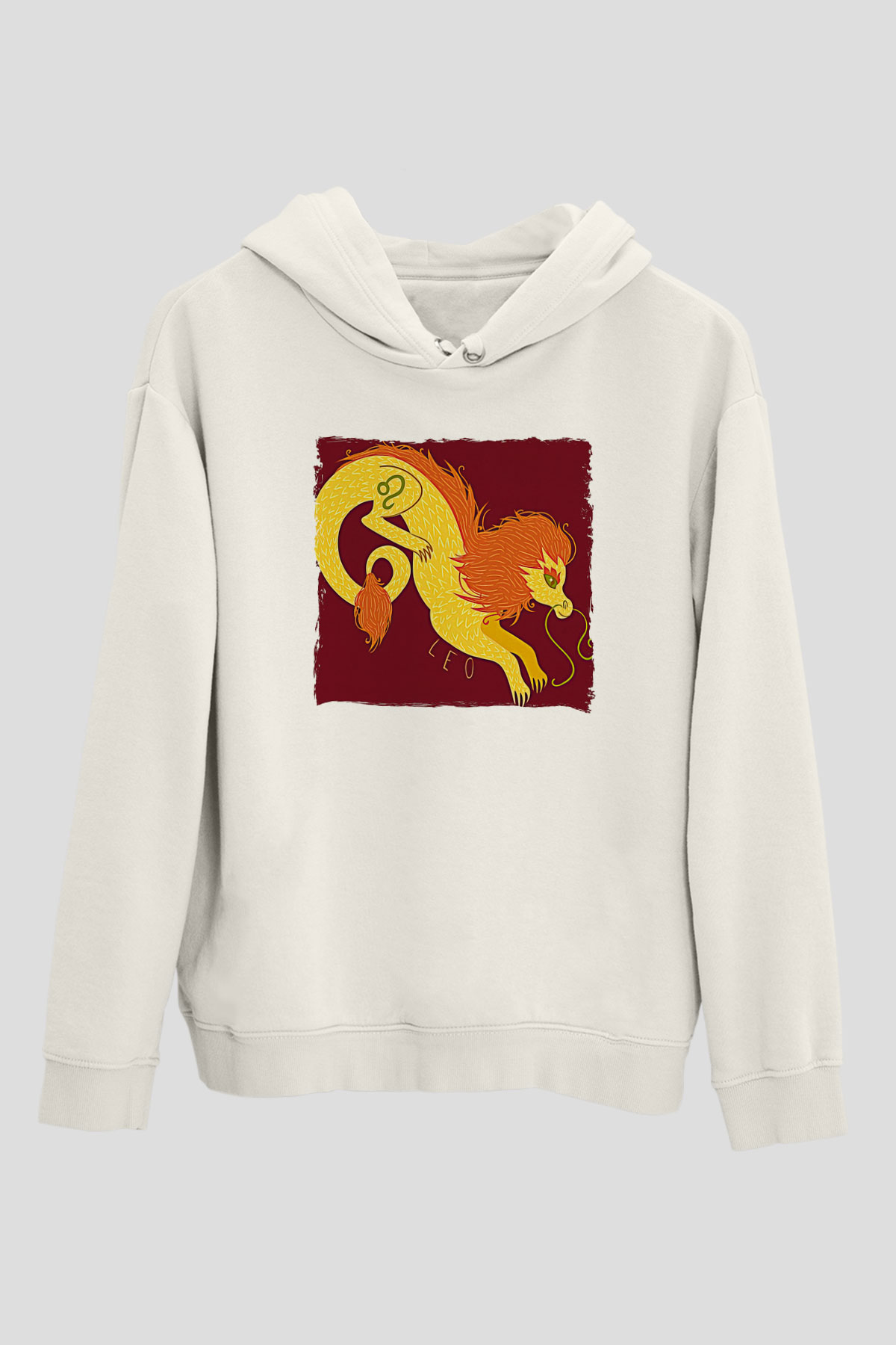 Aslan Burcu Baskılı Beyaz Unisex Hoodie