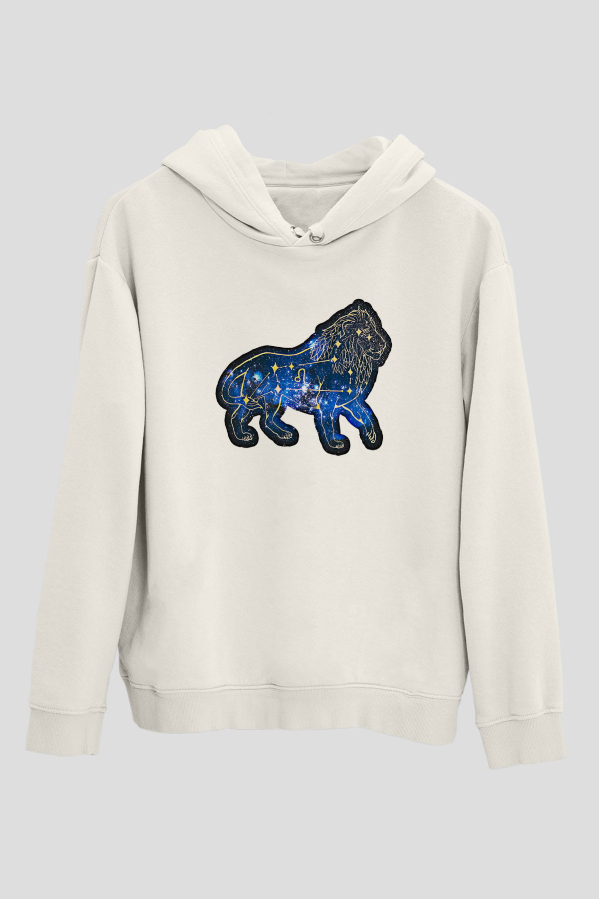 Aslan Burcu Baskılı Beyaz Unisex Hoodie