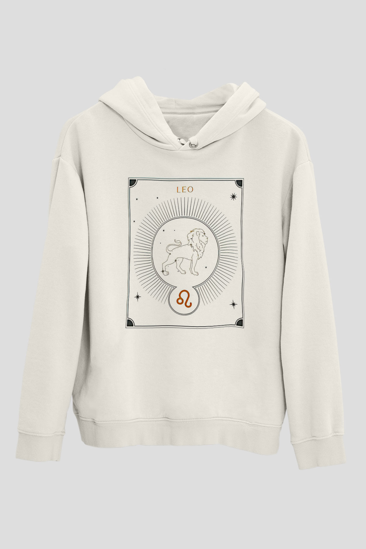 Aslan Burcu Baskılı Beyaz Unisex Hoodie