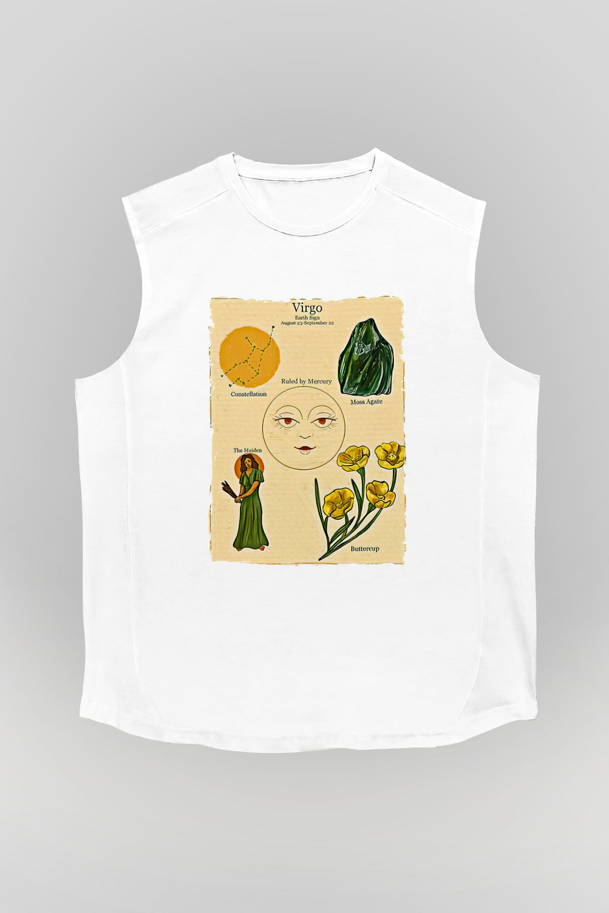 Aslan Burcu Baskılı Beyaz Unisex Kolsuz Tişört - Tshirt