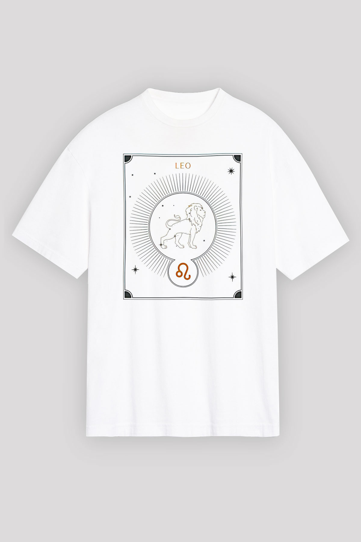 Aslan Burcu Baskılı Beyaz Unisex Oversize Tişört - Tshirt