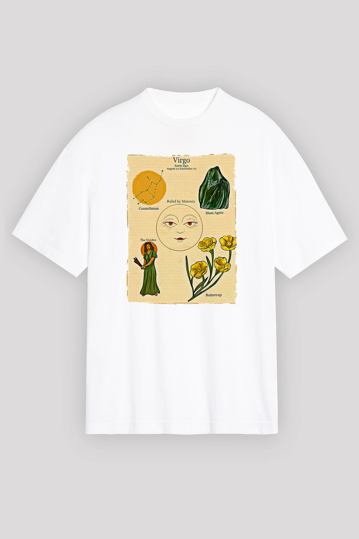 Aslan Burcu Baskılı Beyaz Unisex Oversize Tişört - Tshirt