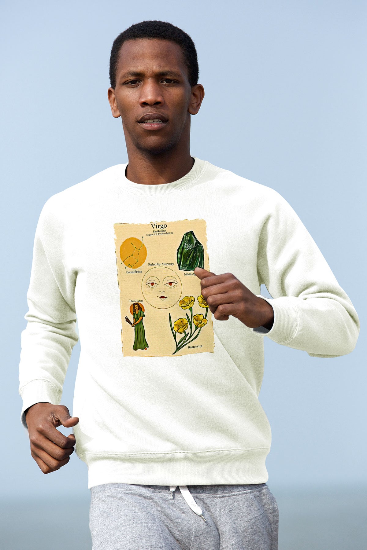 Aslan Burcu Baskılı Beyaz Unisex Sweatshirt