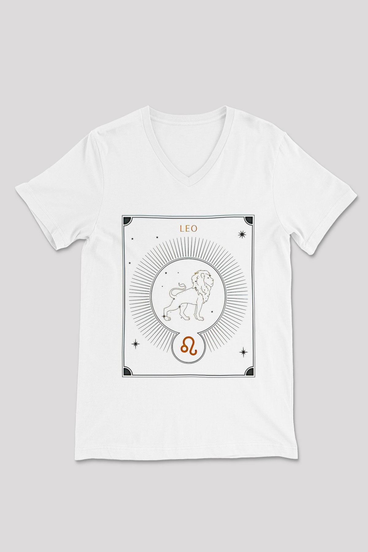 Aslan Burcu Baskılı Beyaz Unisex V Yaka Tişört - Tshirt