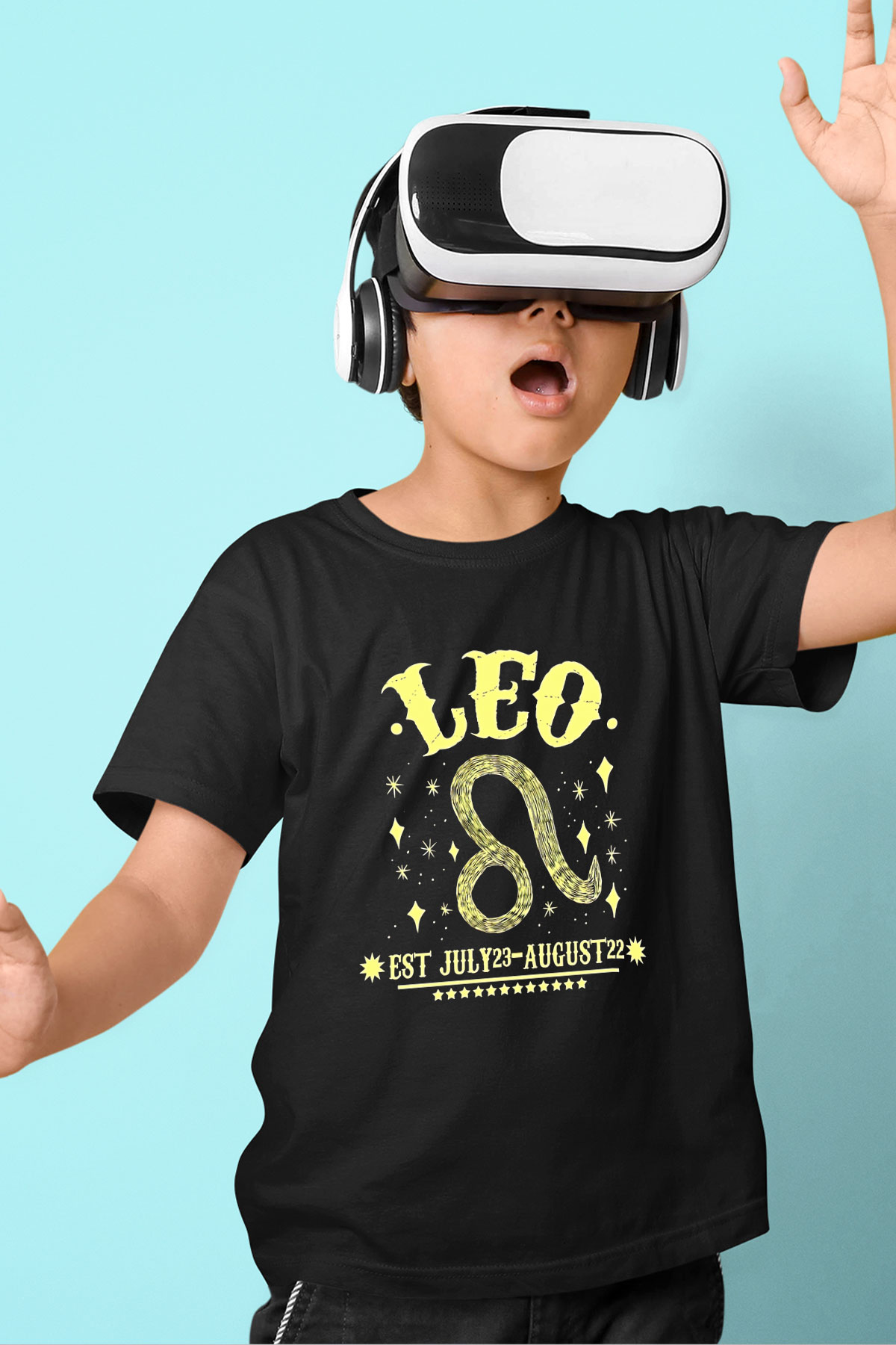 Aslan Burcu Baskılı Unisex Siyah Çocuk Tişört - Tshirt