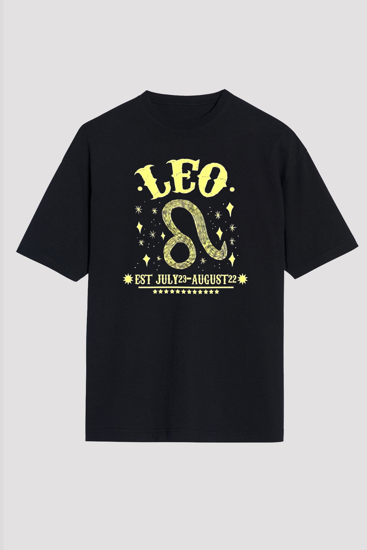 Aslan Burcu Baskılı Unisex Siyah Oversize Tişört - Tshirt