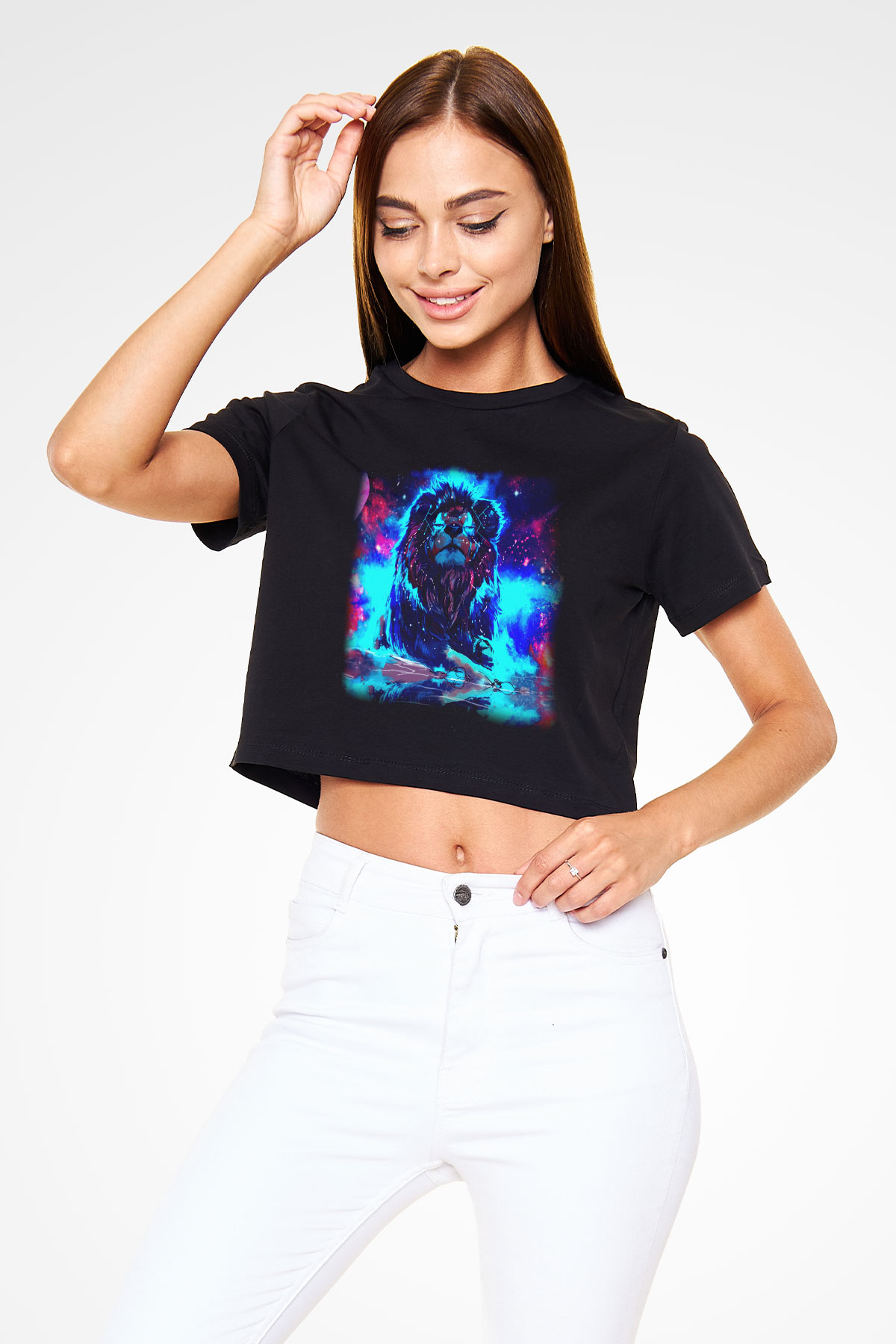 Aslan Siyah Crop Top Tişört