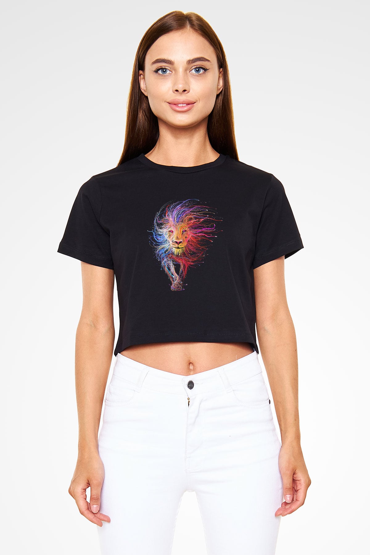 Aslan Siyah Crop Top Tişört