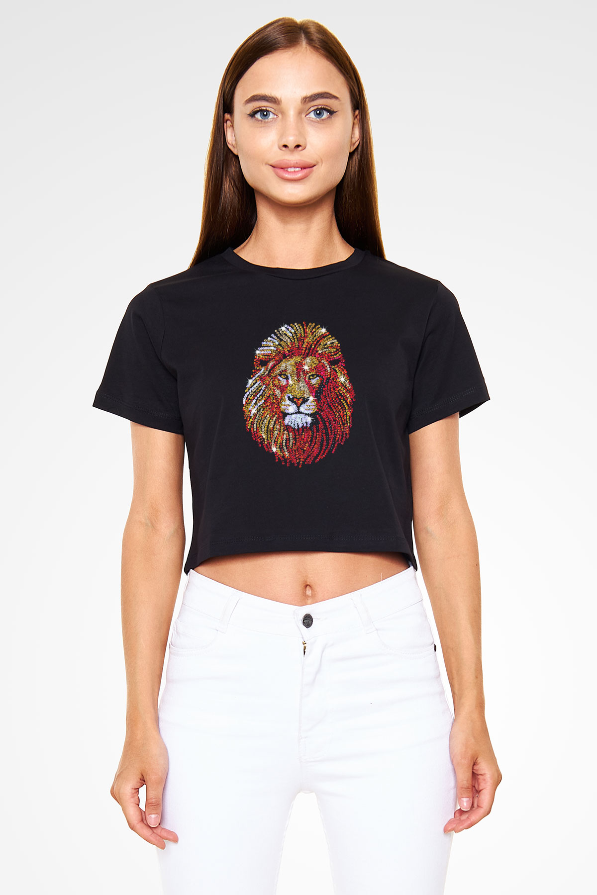 Aslan Siyah Crop Top Tişört