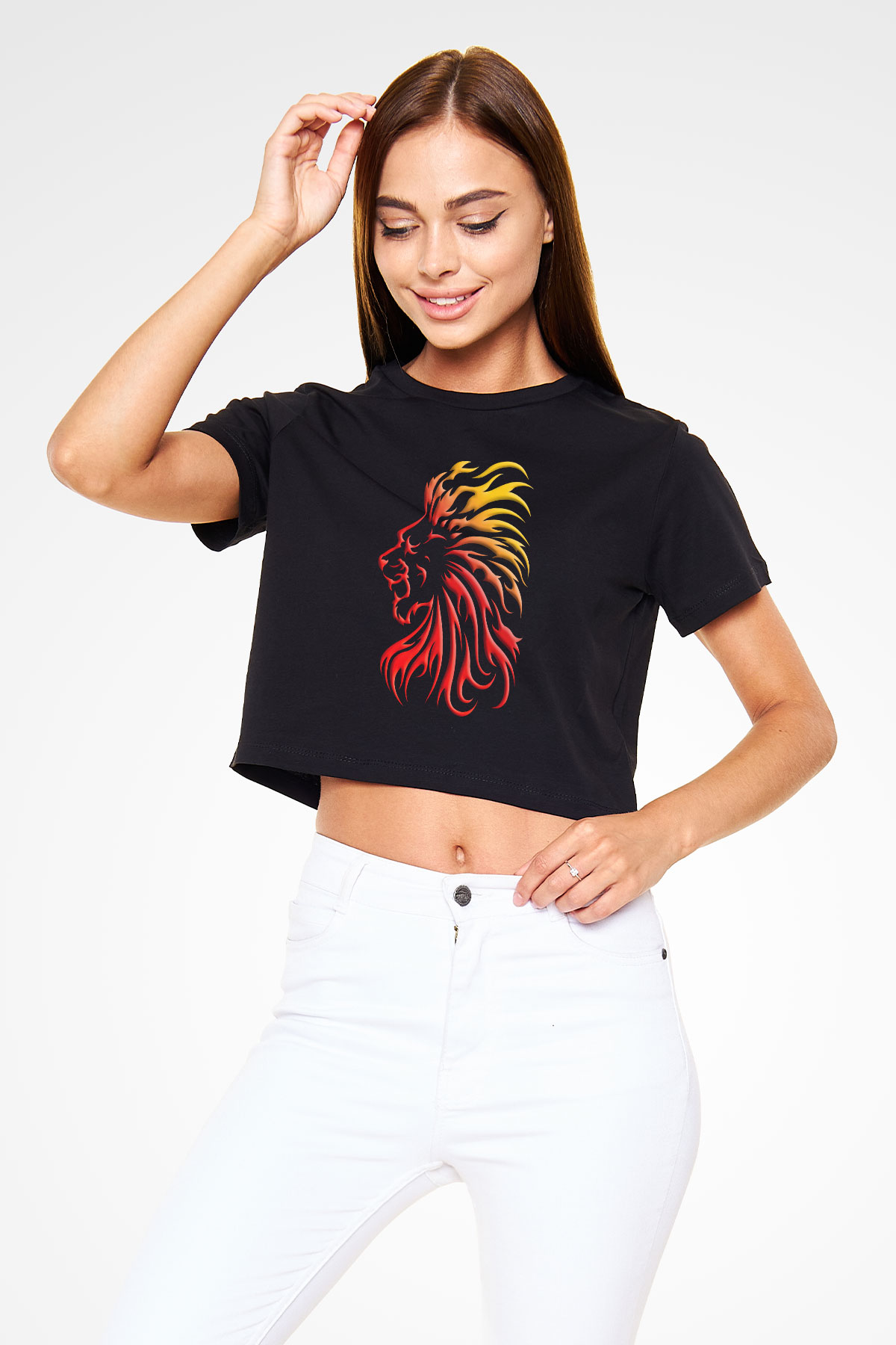 Aslan Siyah Crop Top Tişört