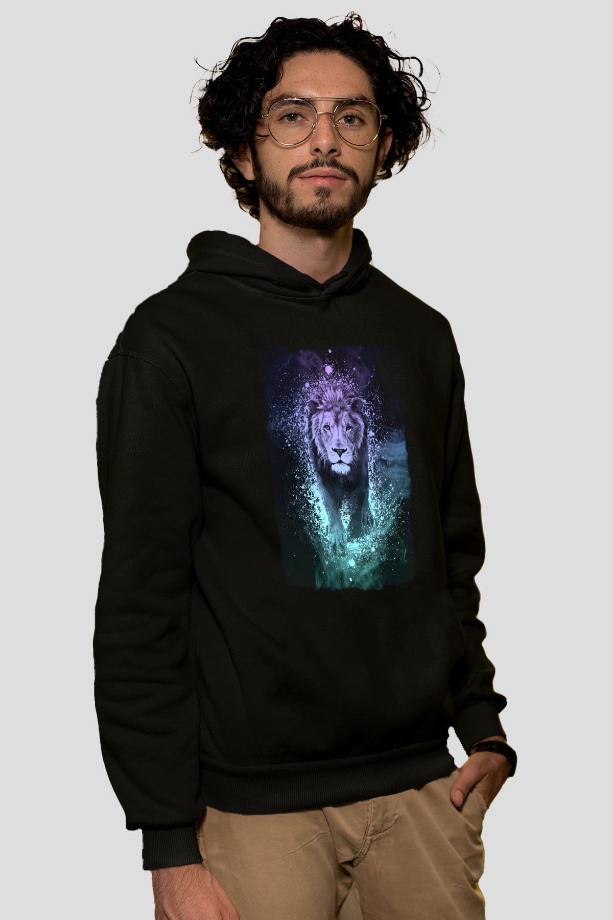 Aslan Siyah Unisex Kapüşonlu Sweatshirt