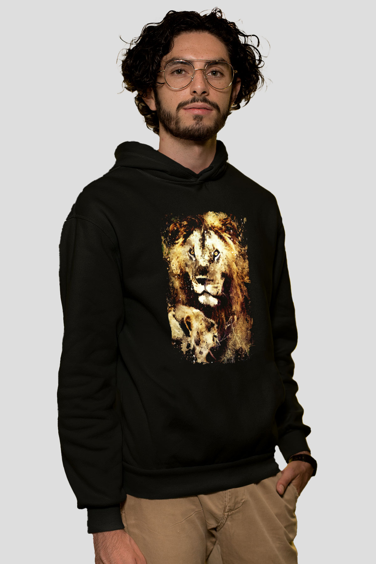 Aslan Siyah Unisex Kapüşonlu Sweatshirt
