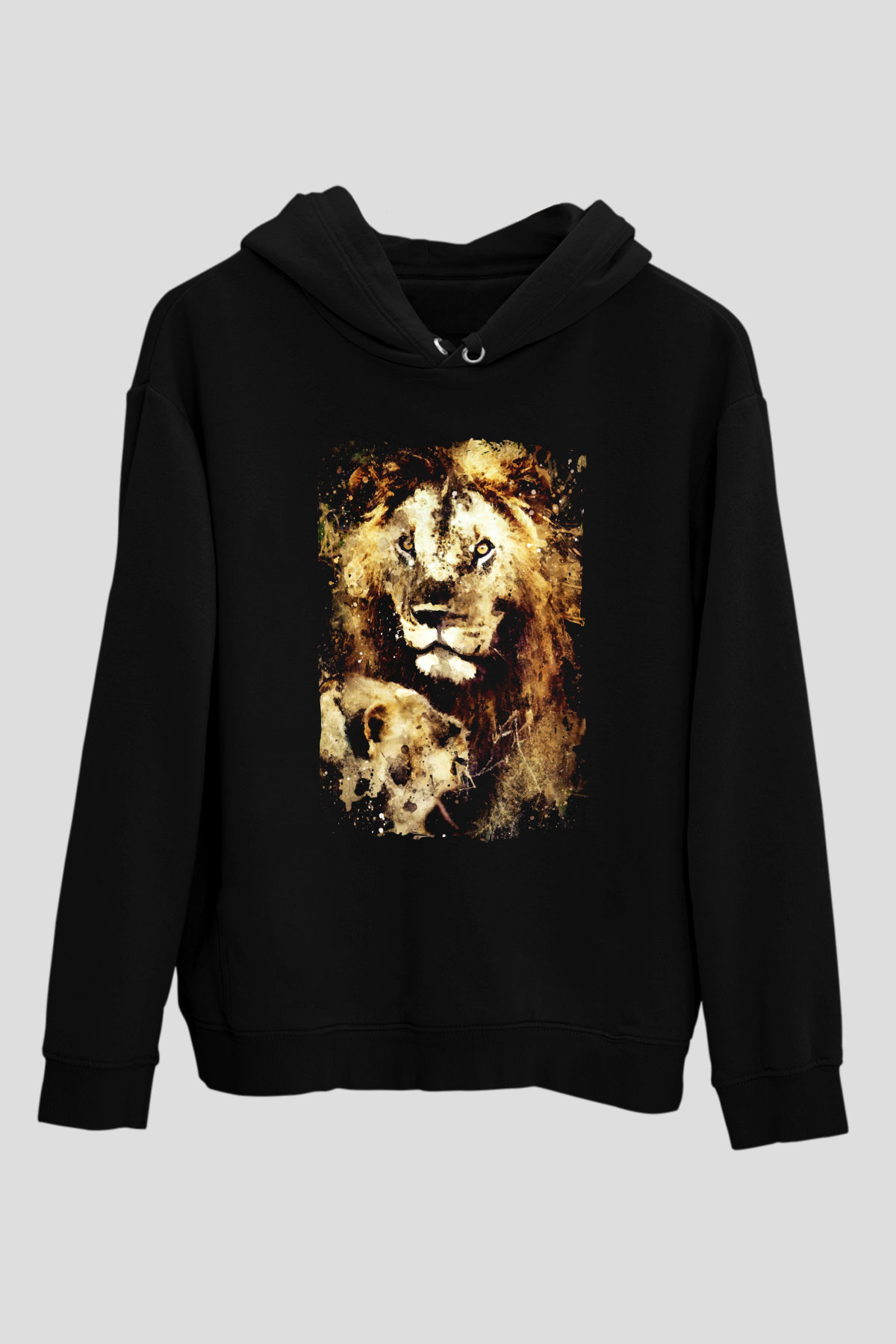 Aslan Siyah Unisex Kapüşonlu Sweatshirt