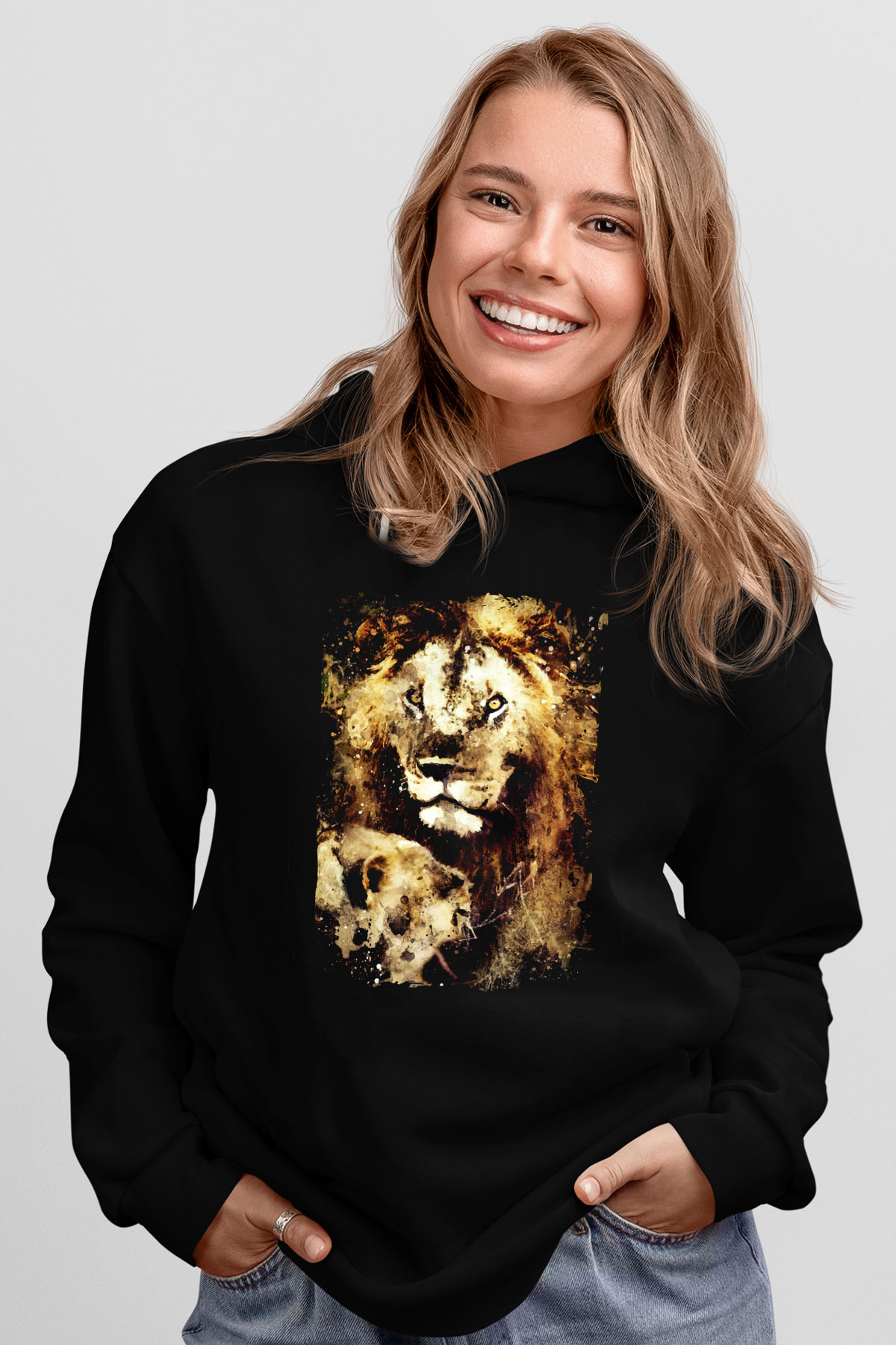 Aslan Siyah Unisex Kapüşonlu Sweatshirt