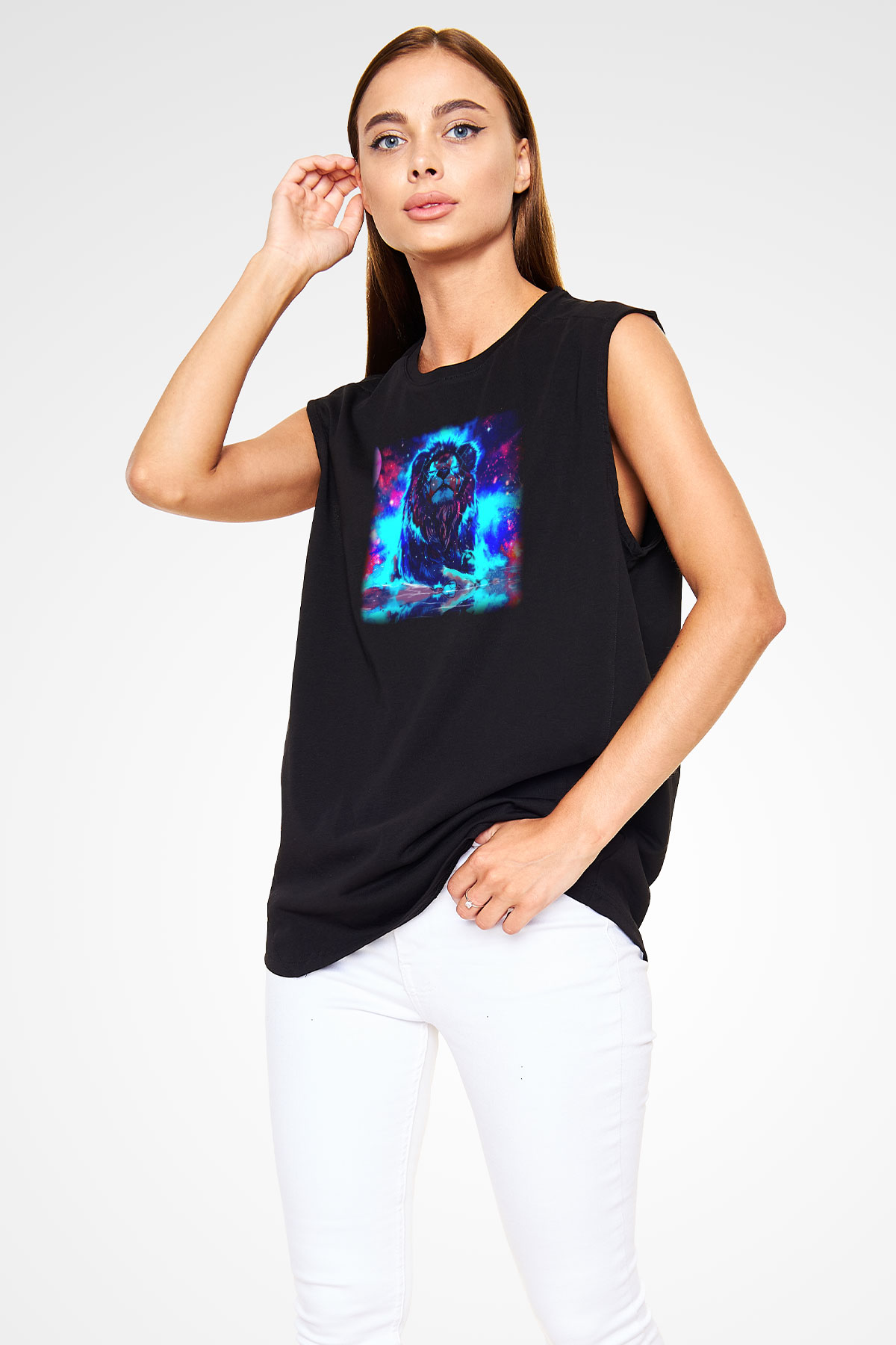 Aslan Siyah Unisex Kolsuz Tişört