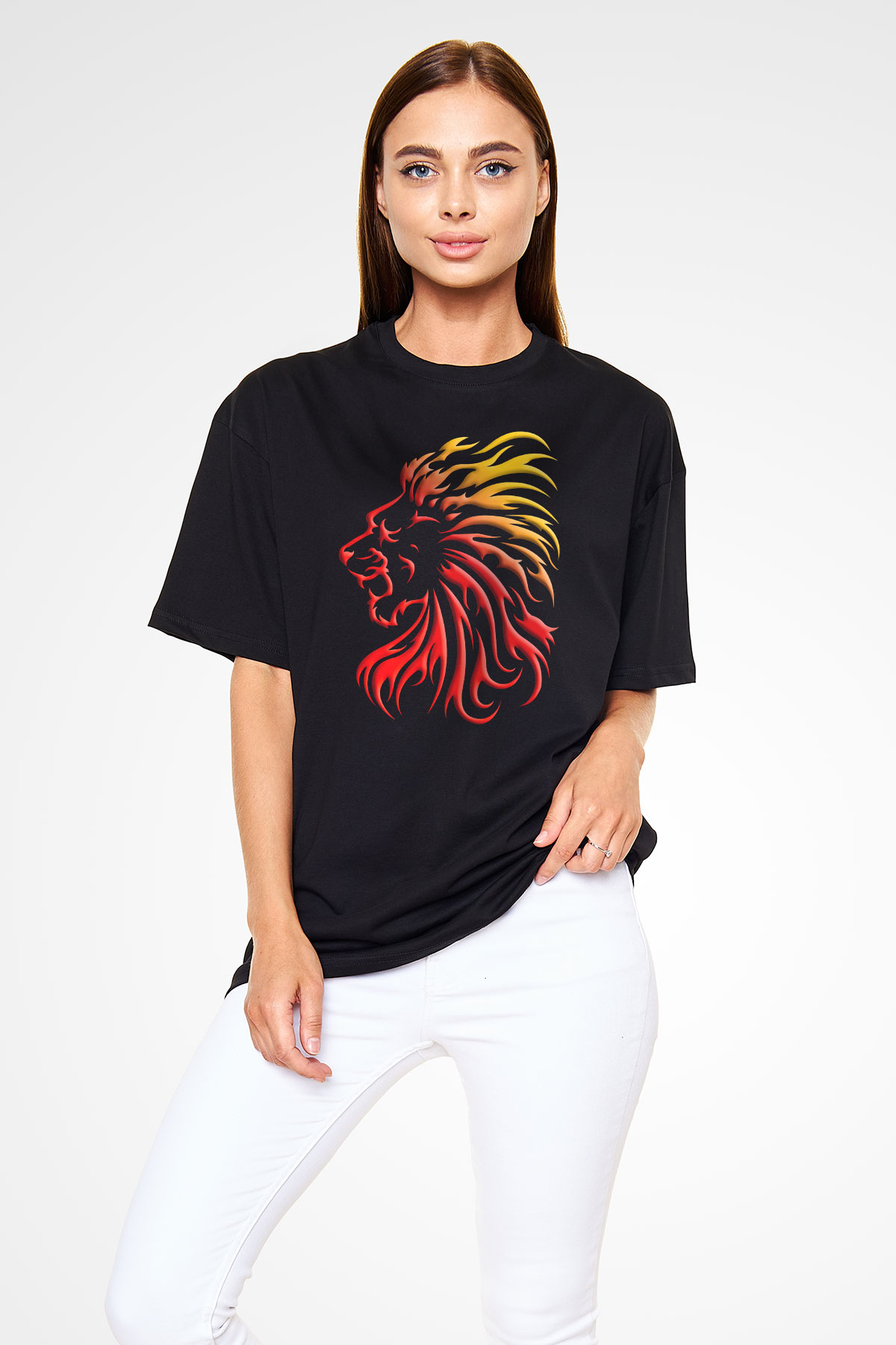 Aslan Siyah Unisex Oversize Tişört T-Shirt