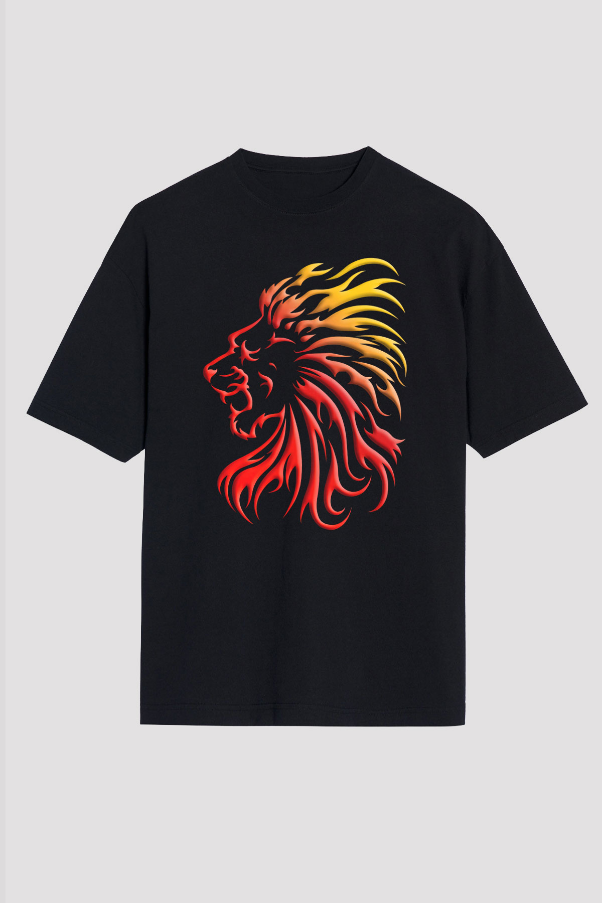 Aslan Siyah Unisex Oversize Tişört T-Shirt