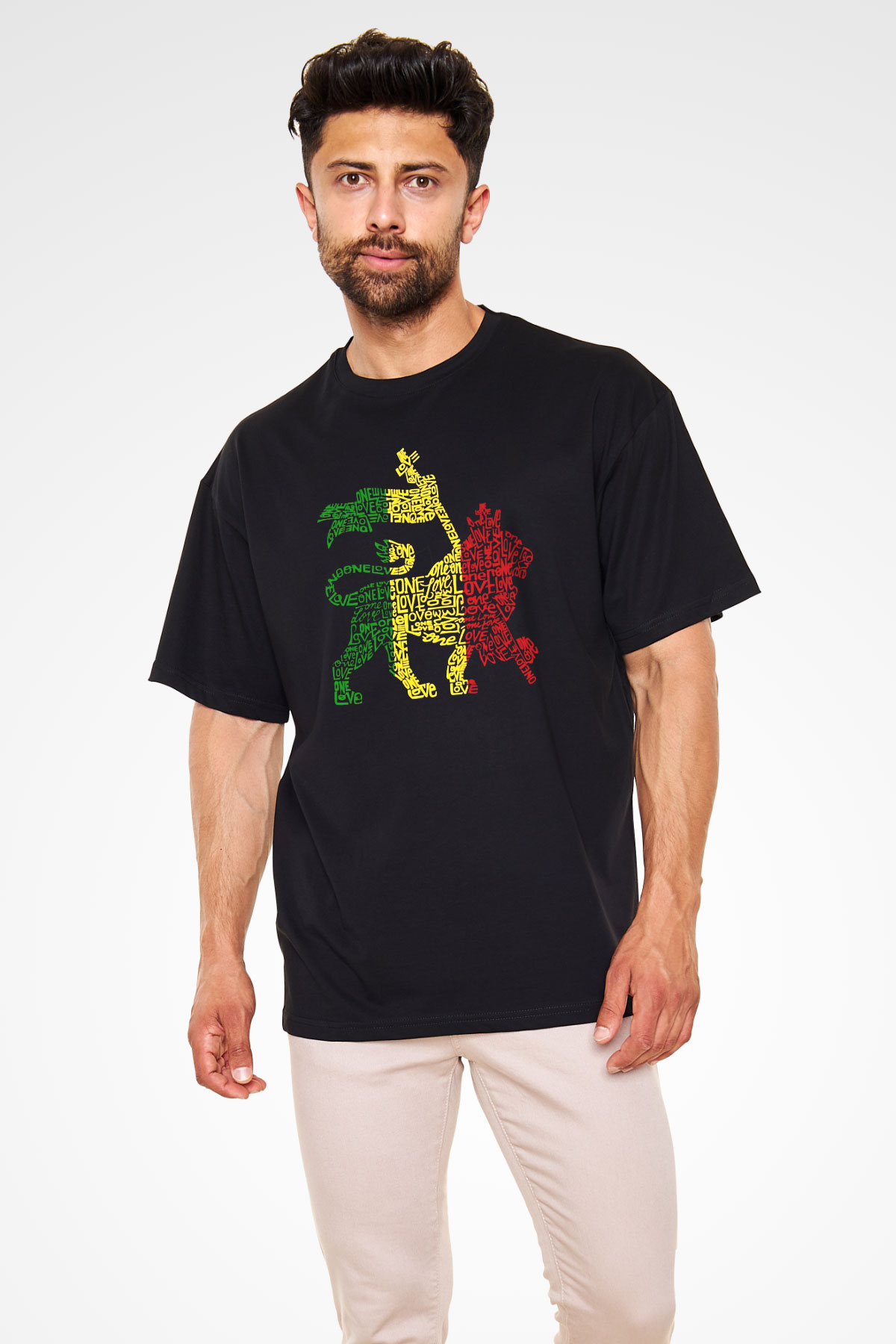 Aslan Siyah Unisex Oversize Tişört T-Shirt