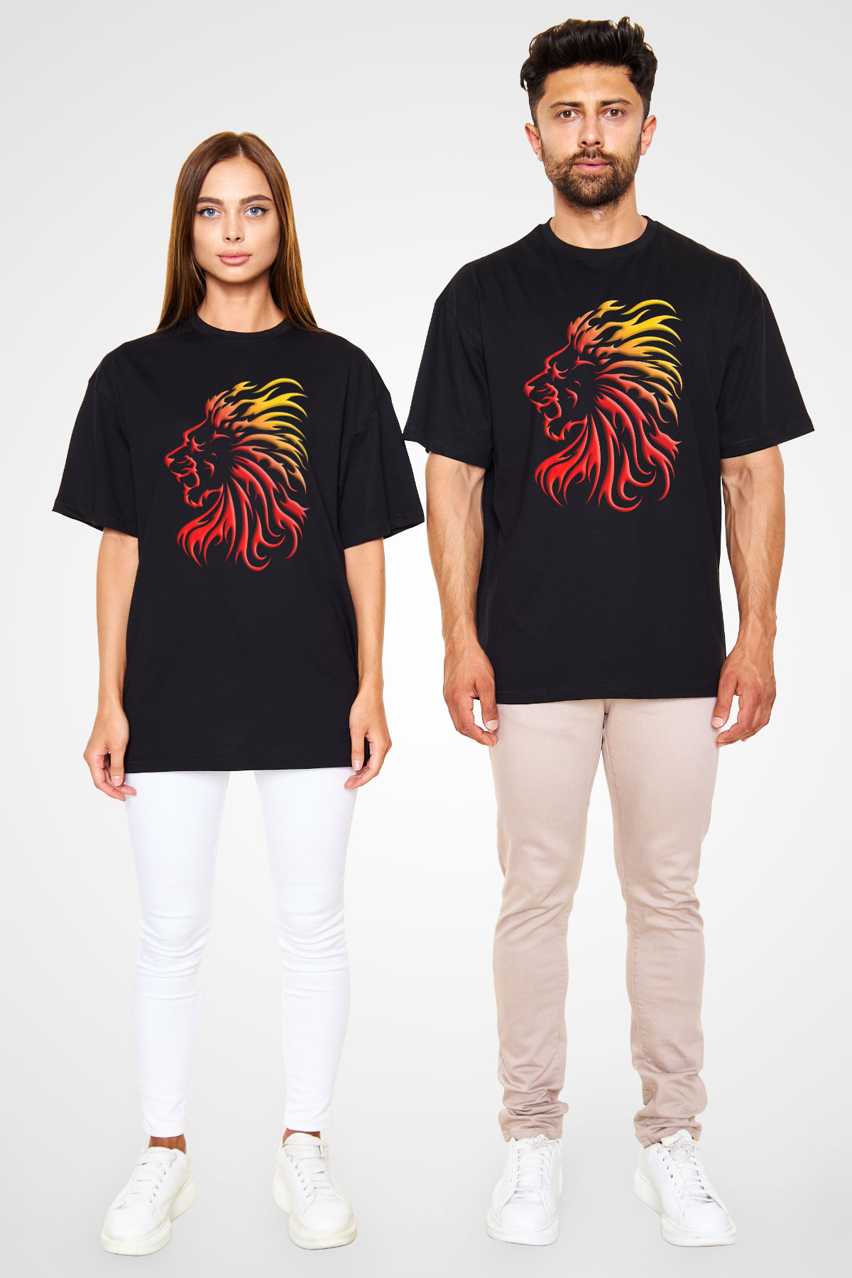 Aslan Siyah Unisex Oversize Tişört T-Shirt