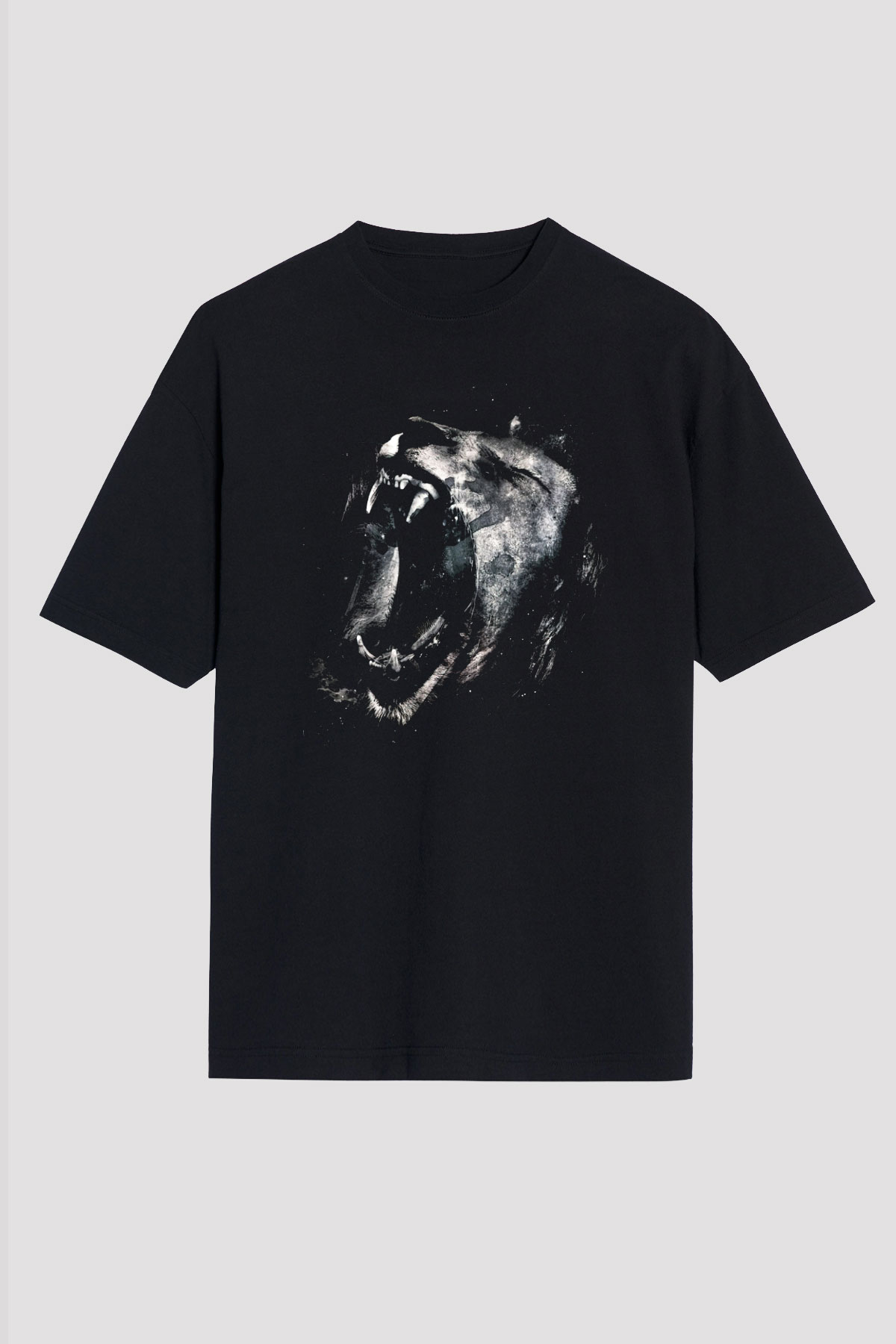 Aslan Siyah Unisex Oversize Tişört T-Shirt