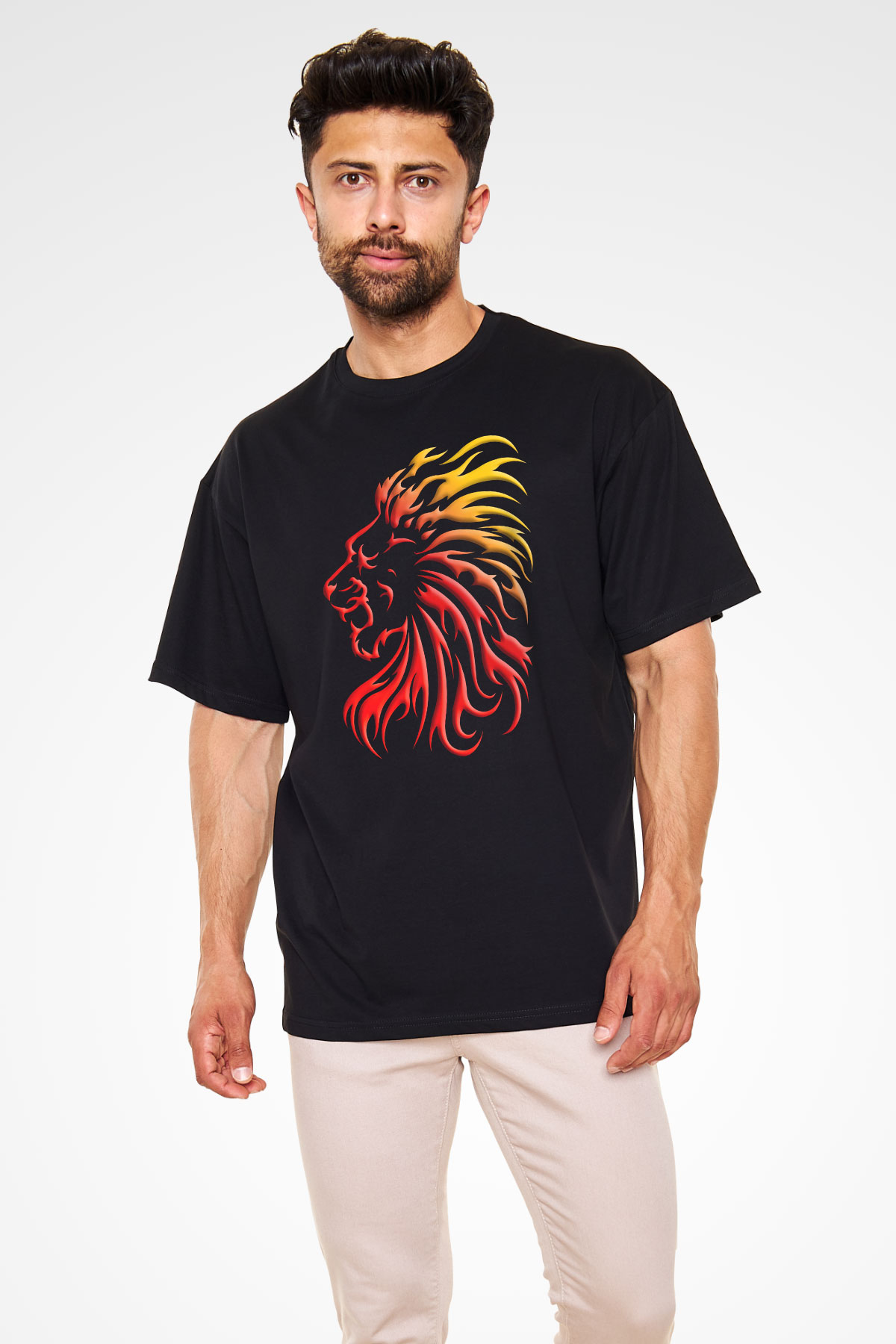 Aslan Siyah Unisex Oversize Tişört T-Shirt