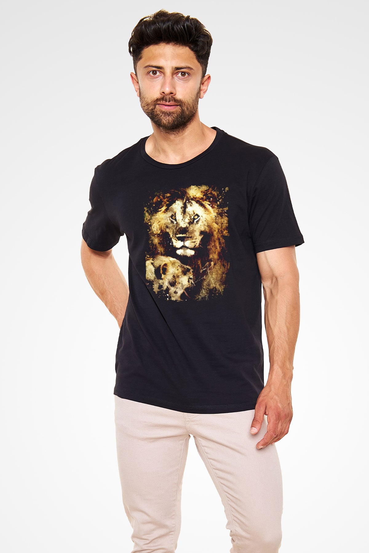 Aslan Siyah Unisex Tişört T-Shirt - TişörtFabrikası