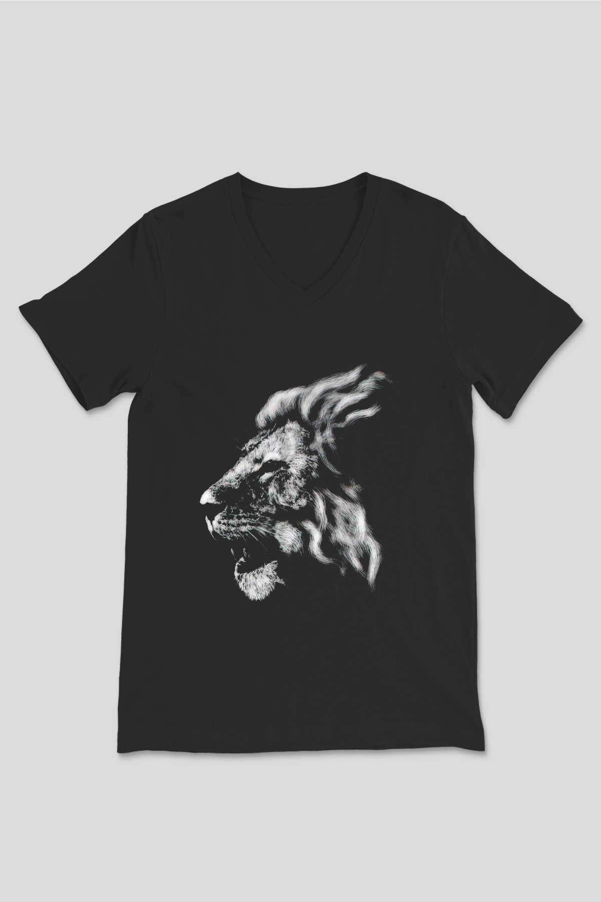 Aslan Siyah Unisex V Yaka Tişört