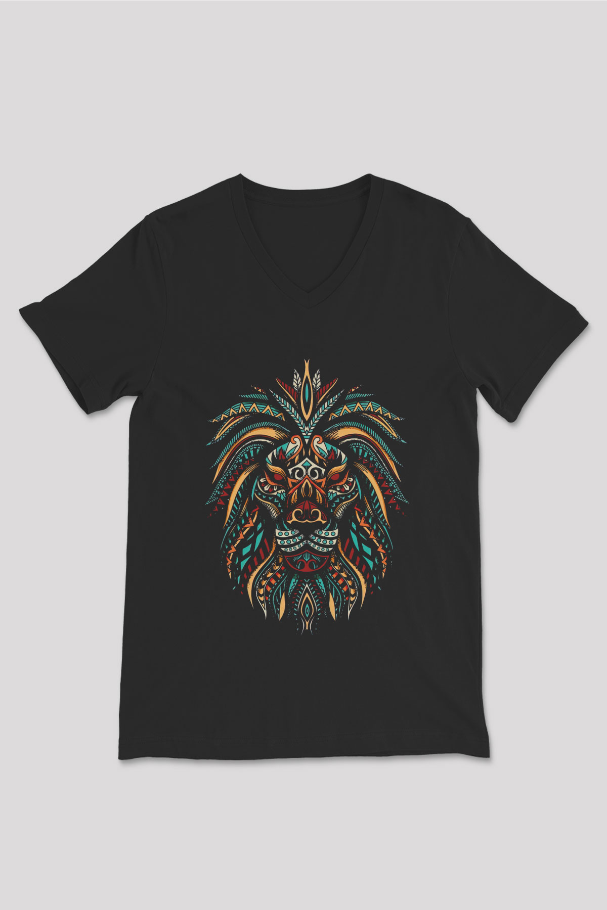 Aslan Siyah Unisex V Yaka Tişört