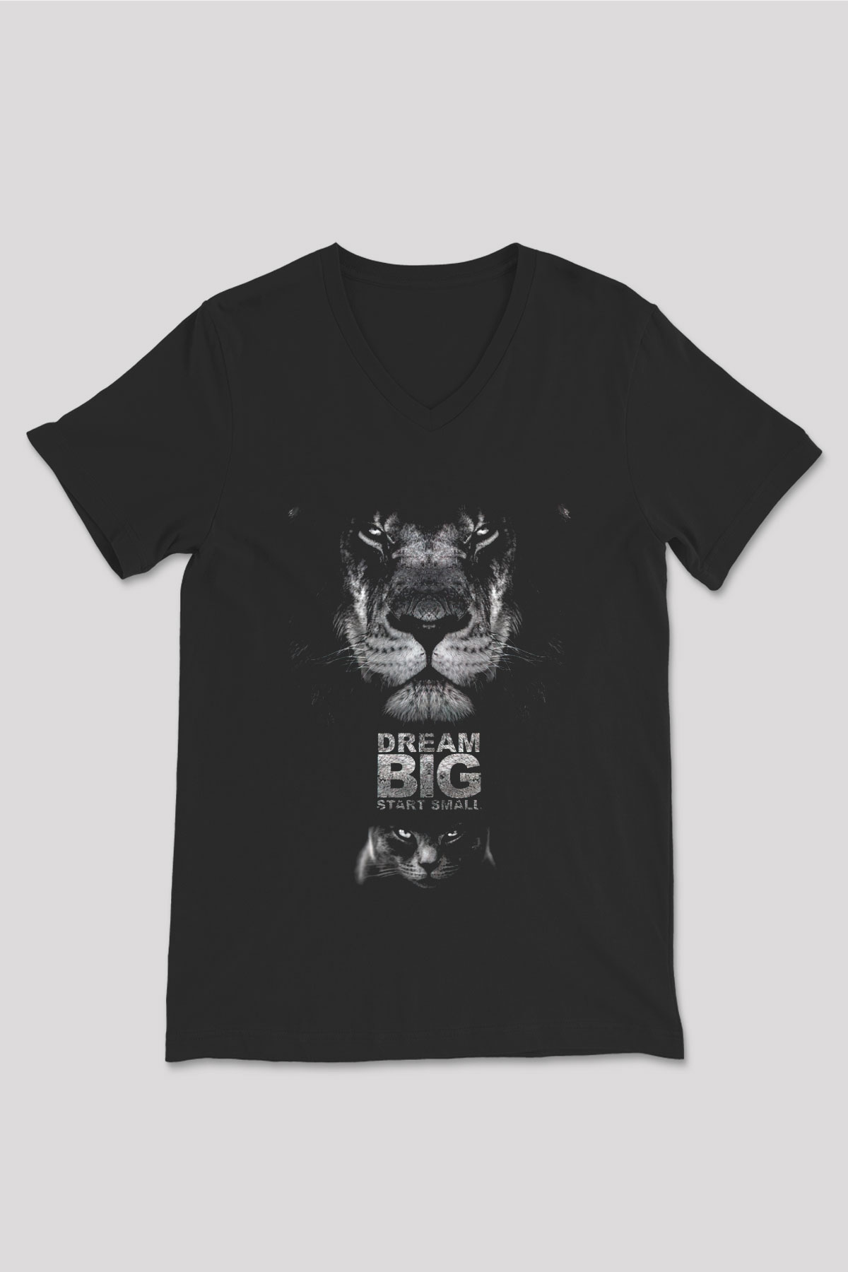 Aslan Siyah Unisex V Yaka Tişört
