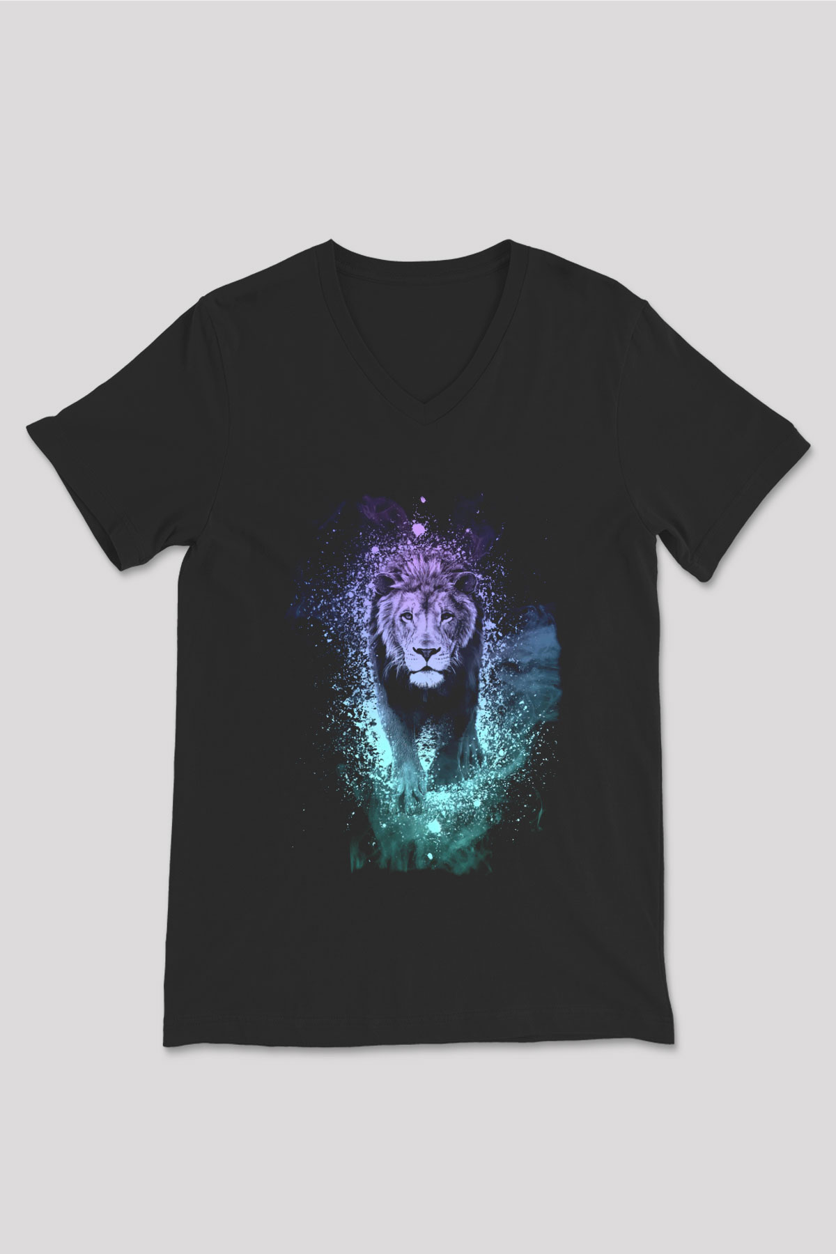 Aslan Siyah Unisex V Yaka Tişört