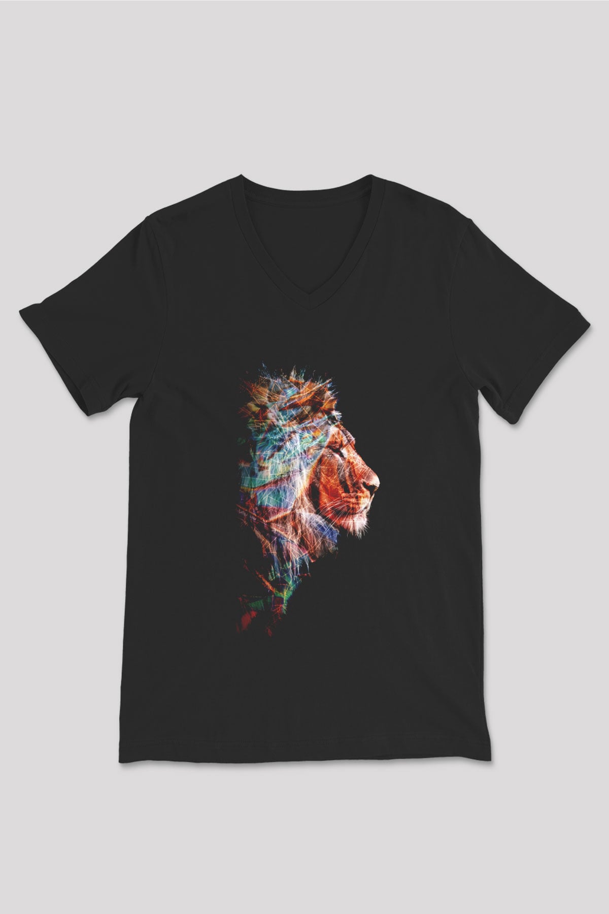 Aslan Siyah Unisex V Yaka Tişört