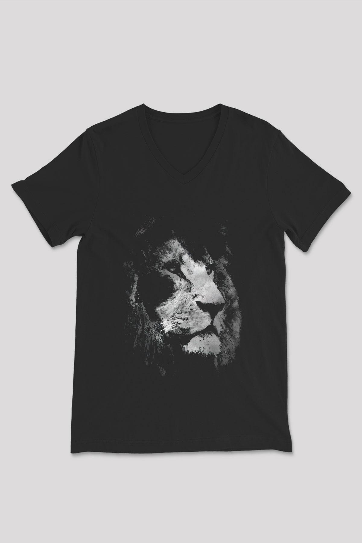Aslan Siyah Unisex V Yaka Tişört