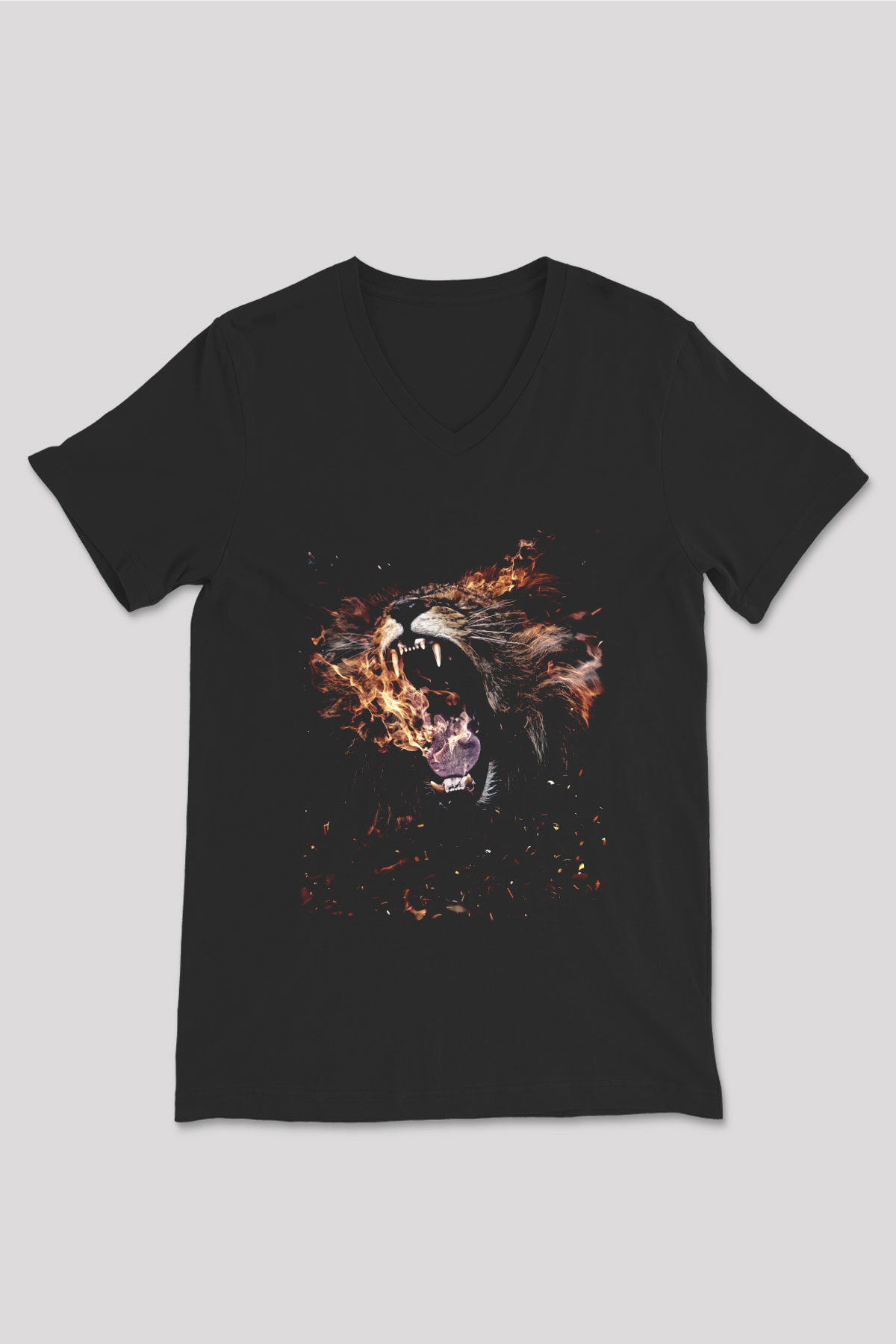 Aslan Siyah Unisex V Yaka Tişört