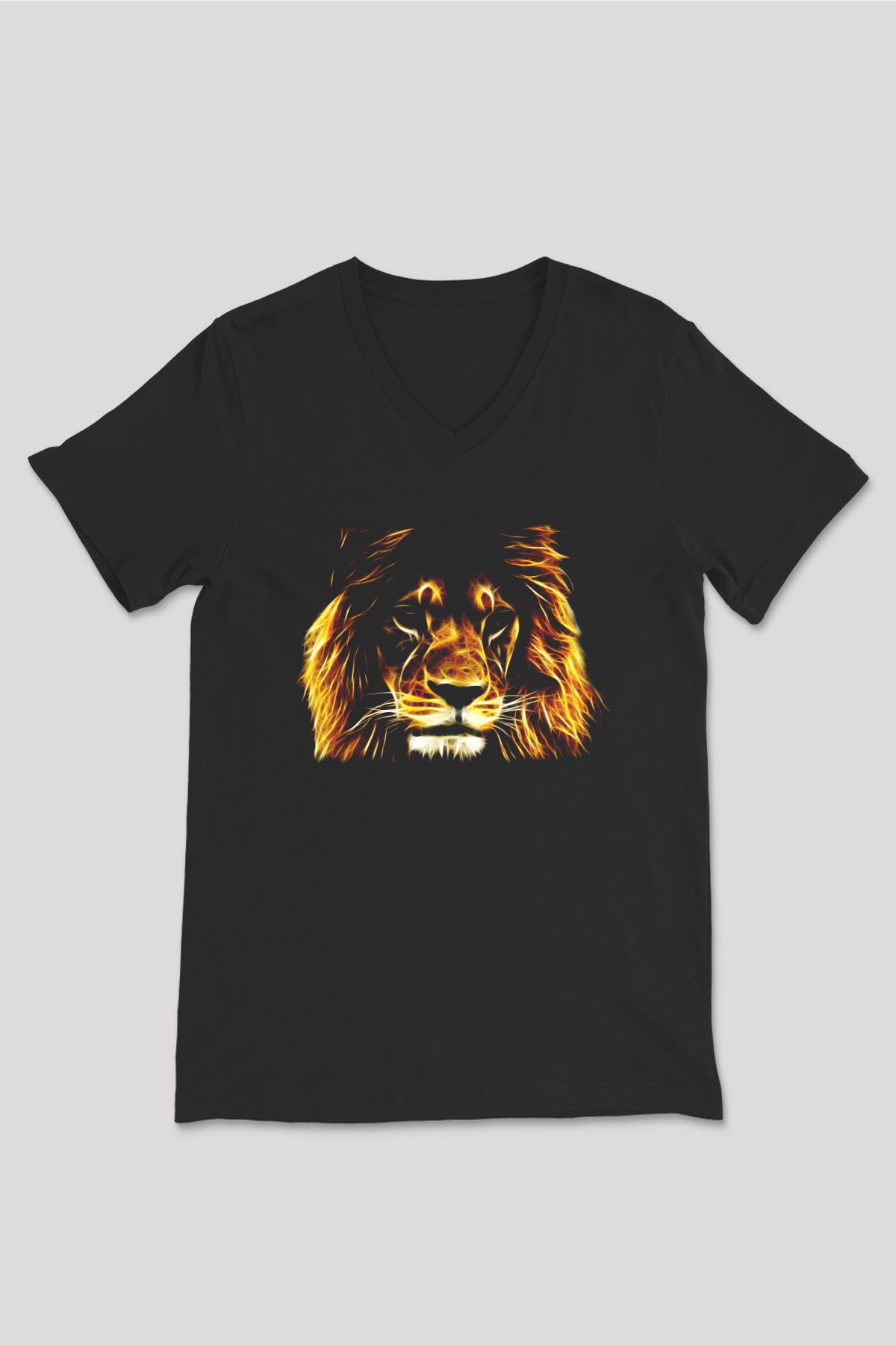 Aslan Siyah Unisex V Yaka Tişört T-Shirt