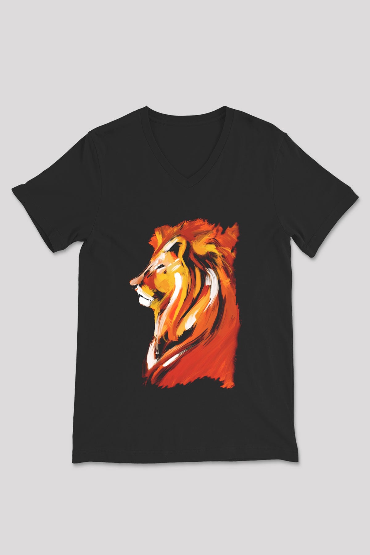 Aslan Siyah Unisex V Yaka Tişört T-Shirt