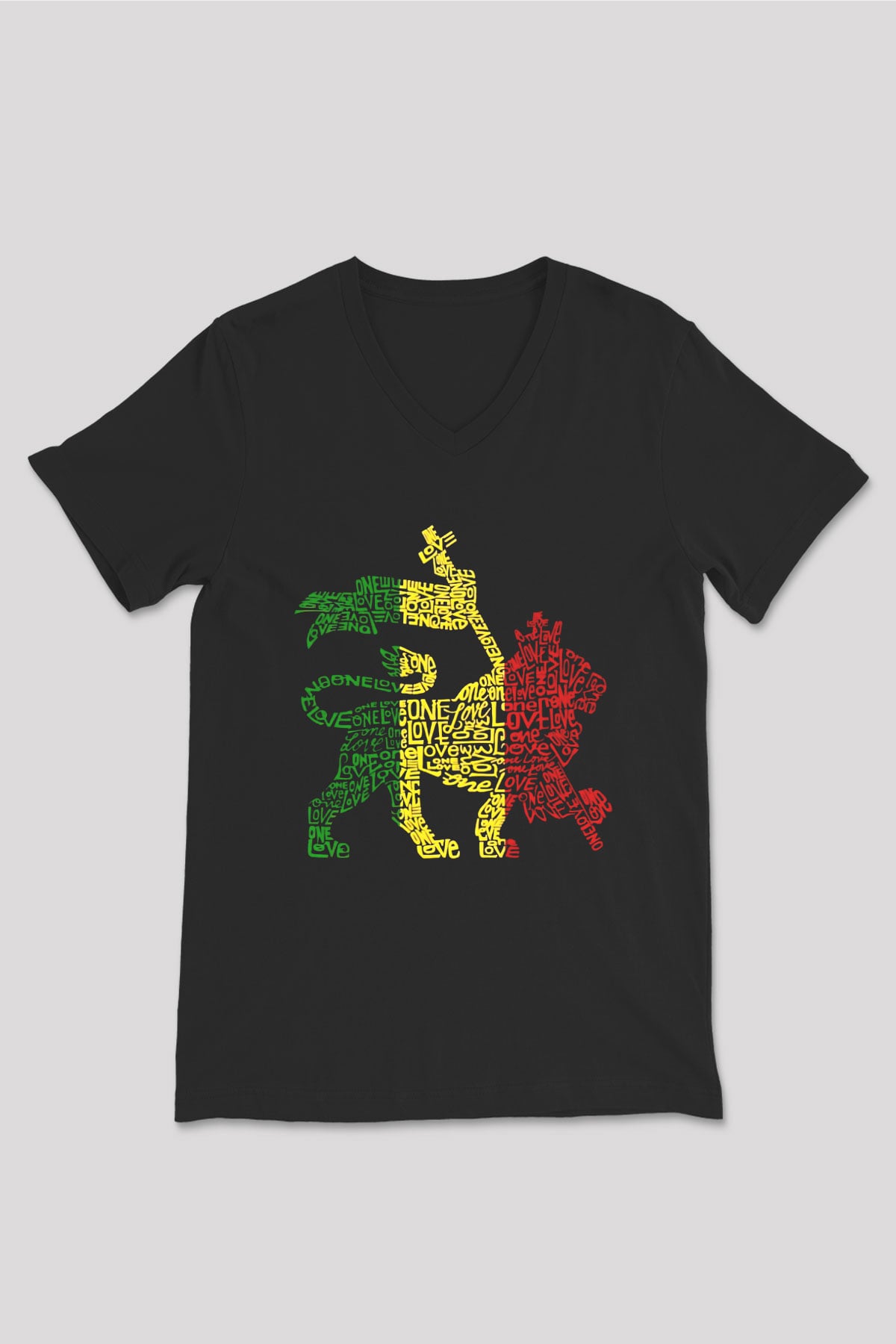 Aslan Siyah Unisex V Yaka Tişört T-Shirt