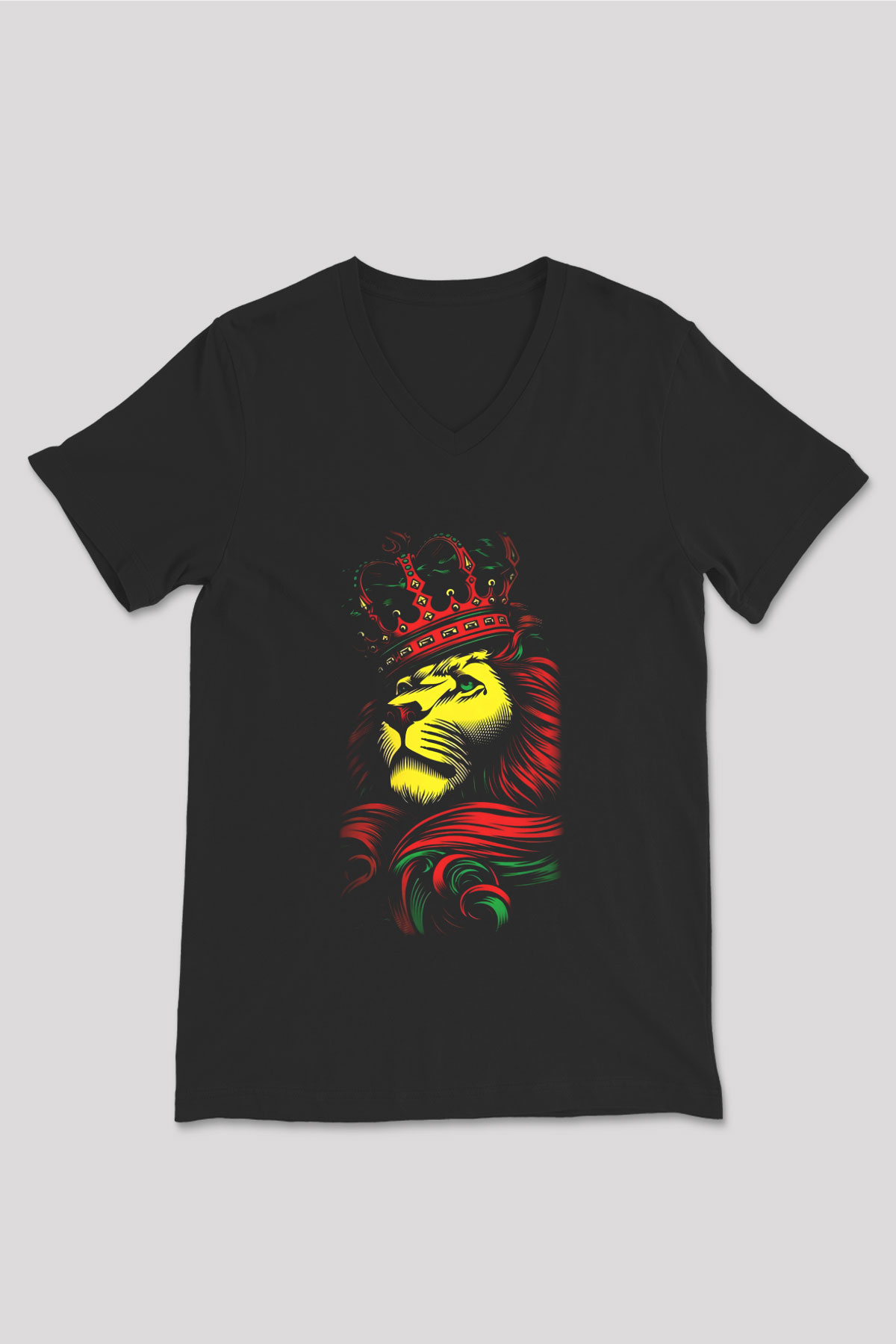 Aslan Siyah Unisex V Yaka Tişört T-Shirt