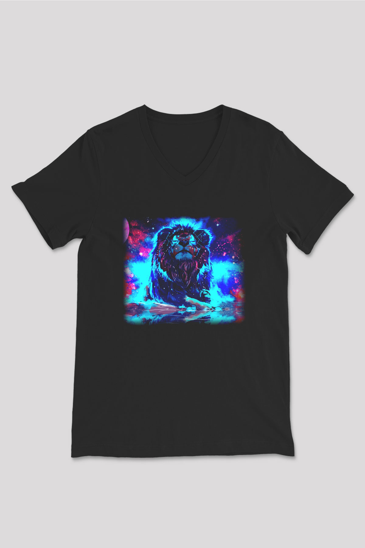 Aslan Siyah Unisex V Yaka Tişört T-Shirt