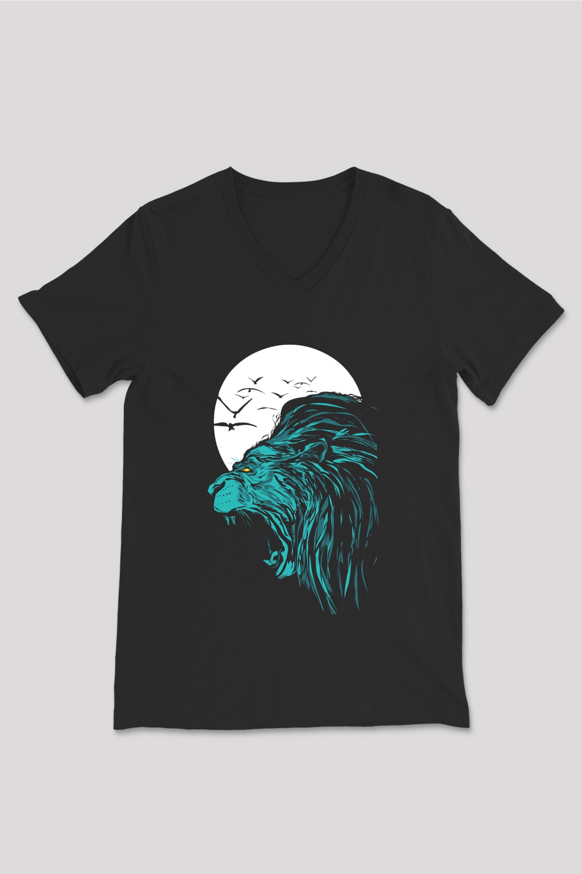 Aslan Siyah Unisex V Yaka Tişört T-Shirt