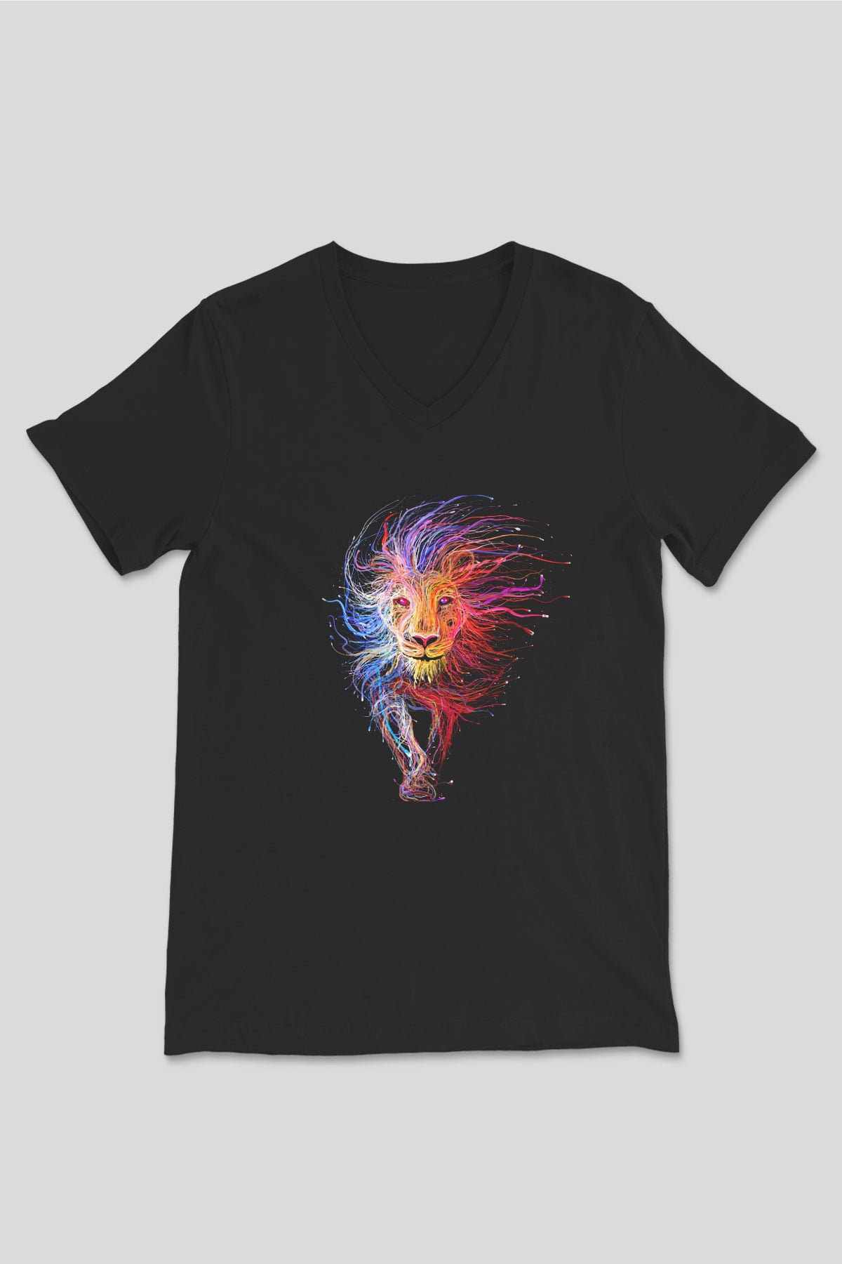 Aslan Siyah Unisex V Yaka Tişört T-Shirt