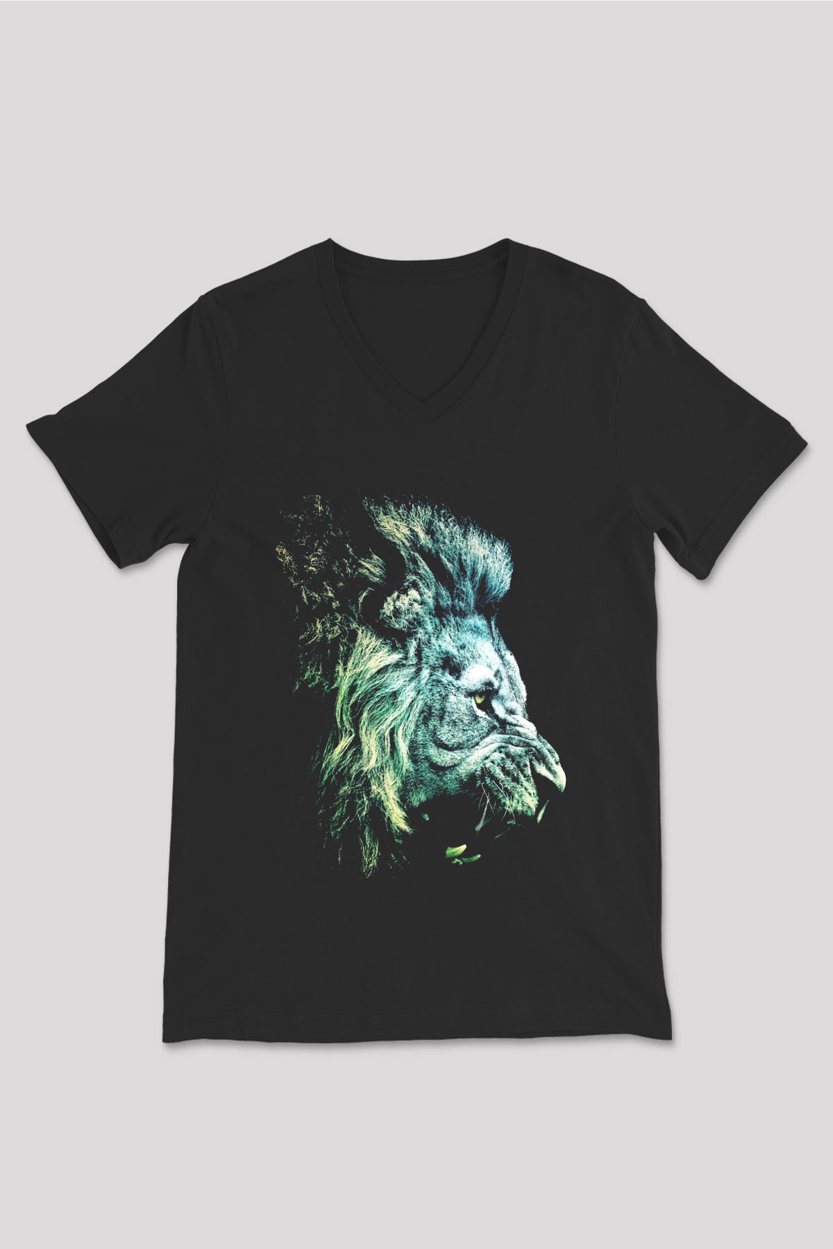 Aslan Siyah Unisex V Yaka Tişört T-Shirt