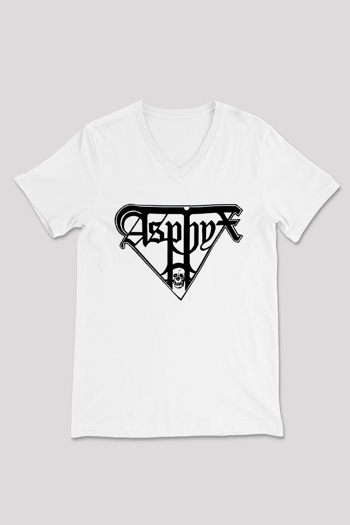 Asphyx Baskılı Beyaz Unisex V Yaka Tişört - Tshirt