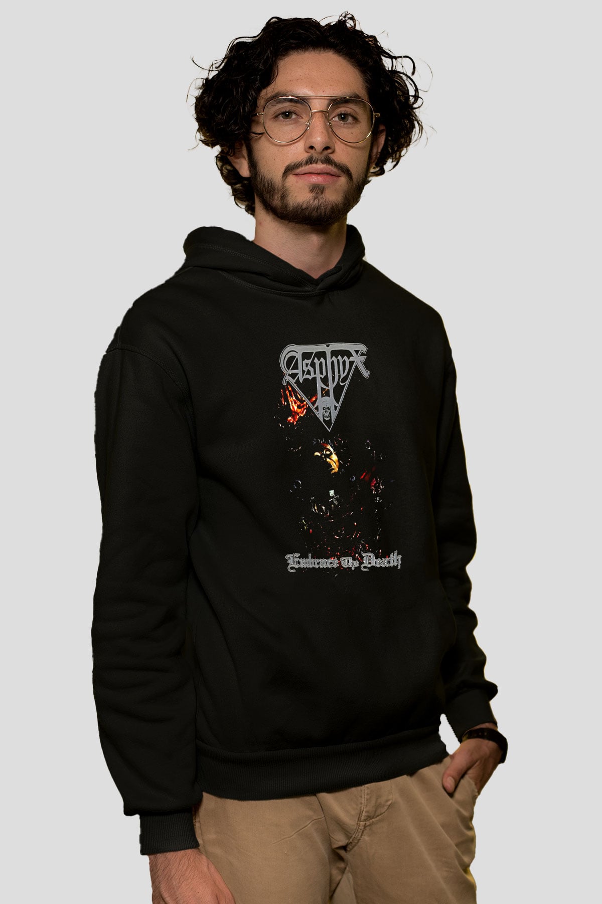 Asphyx Baskılı Unisex Siyah Kapüşonlu Sweatshirt