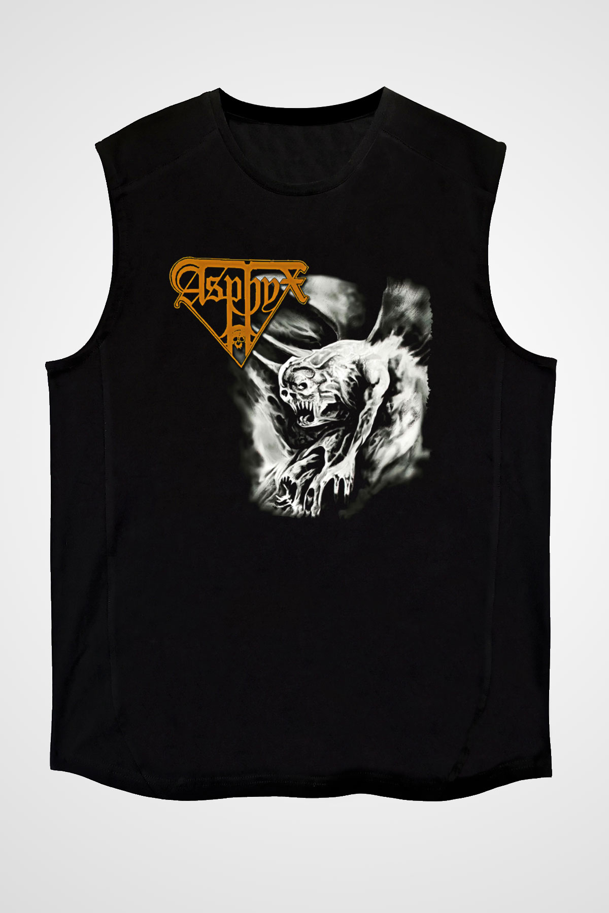 Asphyx Baskılı Unisex Siyah Kolsuz Tişört - Tshirt