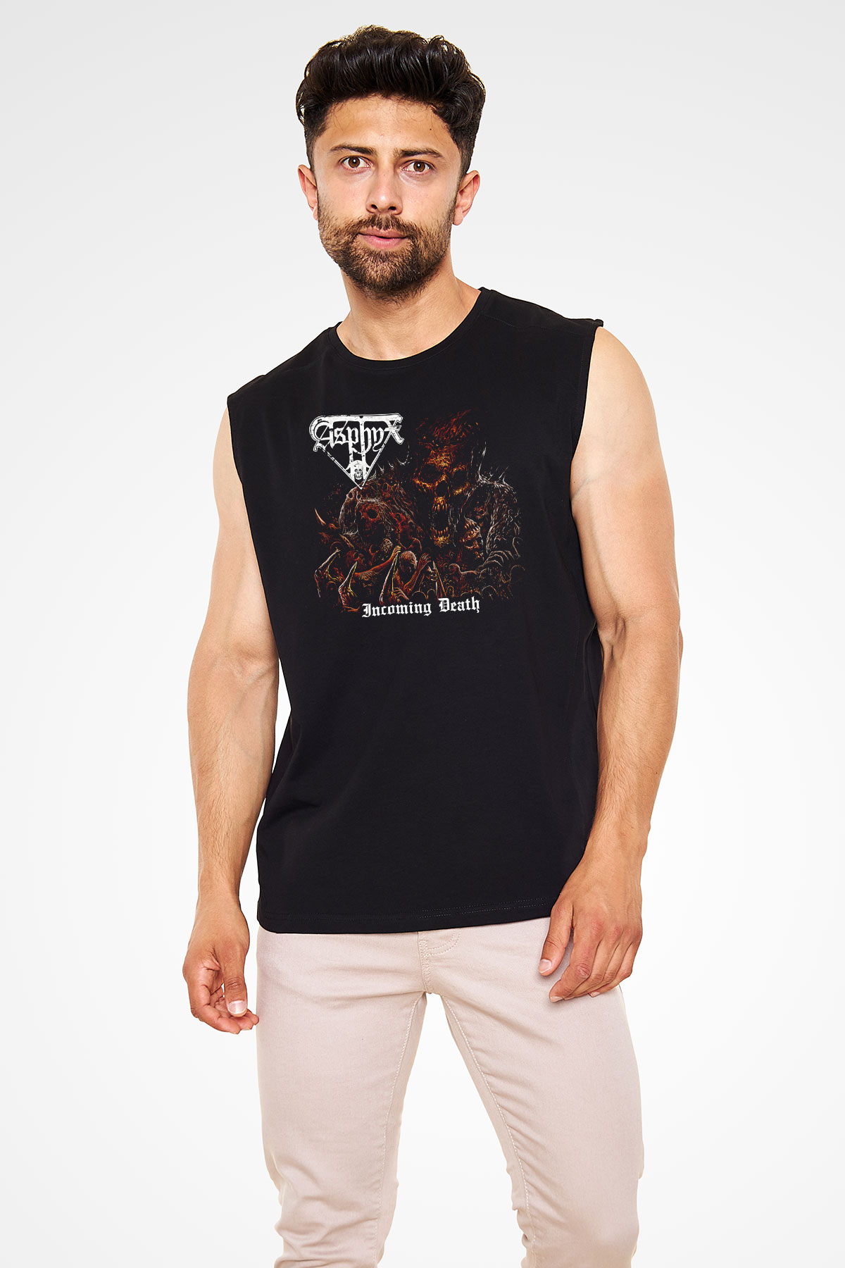 Asphyx Baskılı Unisex Siyah Kolsuz Tişört - Tshirt