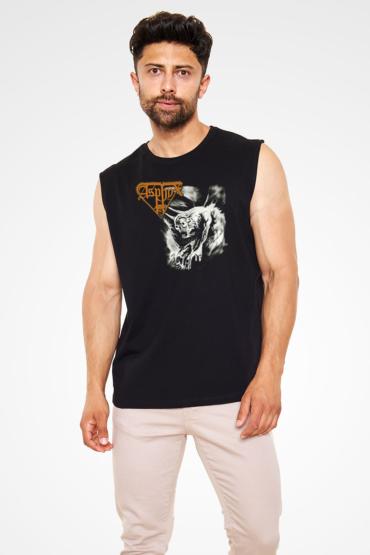 Asphyx Baskılı Unisex Siyah Kolsuz Tişört - Tshirt