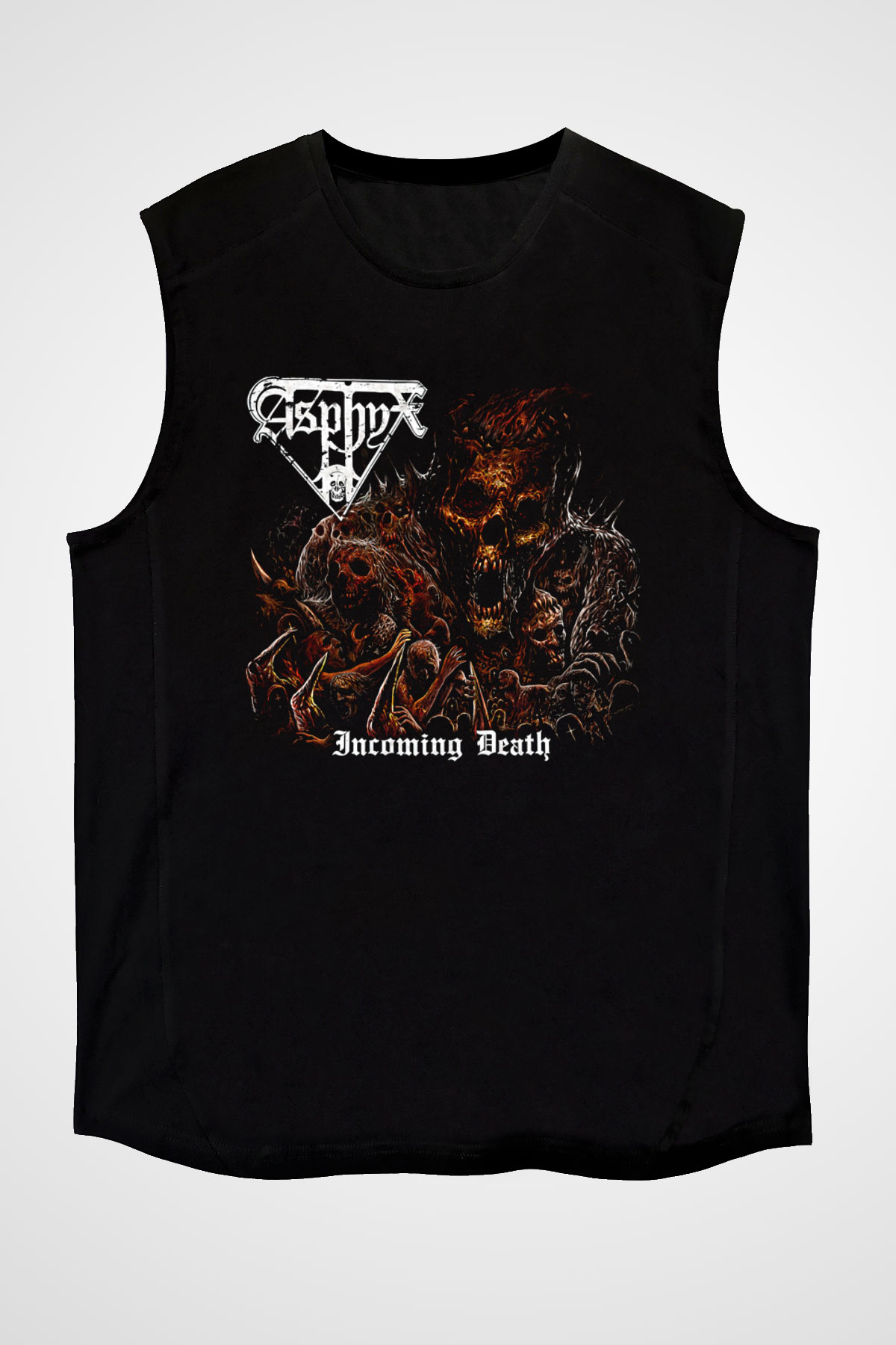 Asphyx Baskılı Unisex Siyah Kolsuz Tişört - Tshirt