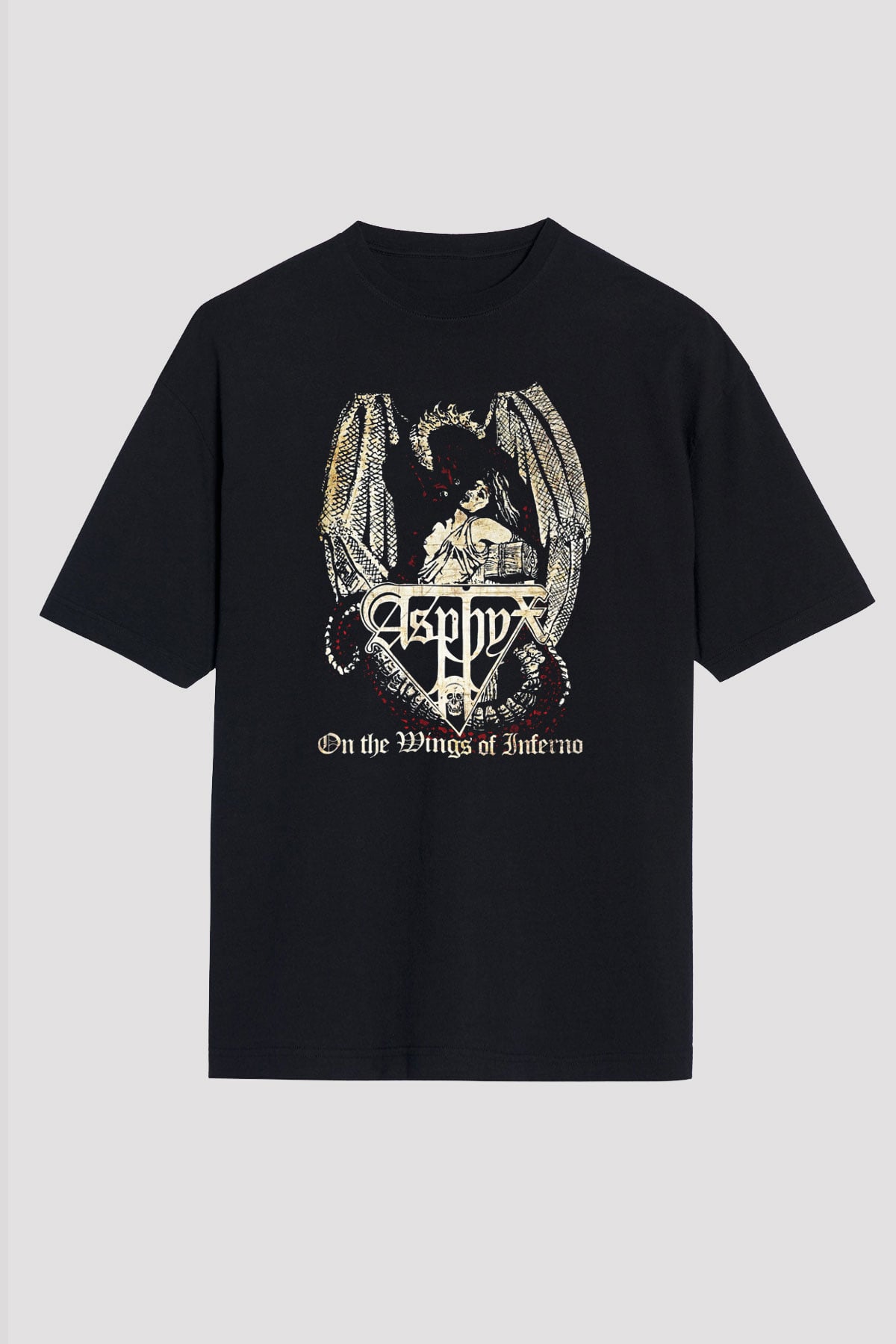 Asphyx Baskılı Unisex Siyah Oversize Tişört - Tshirt