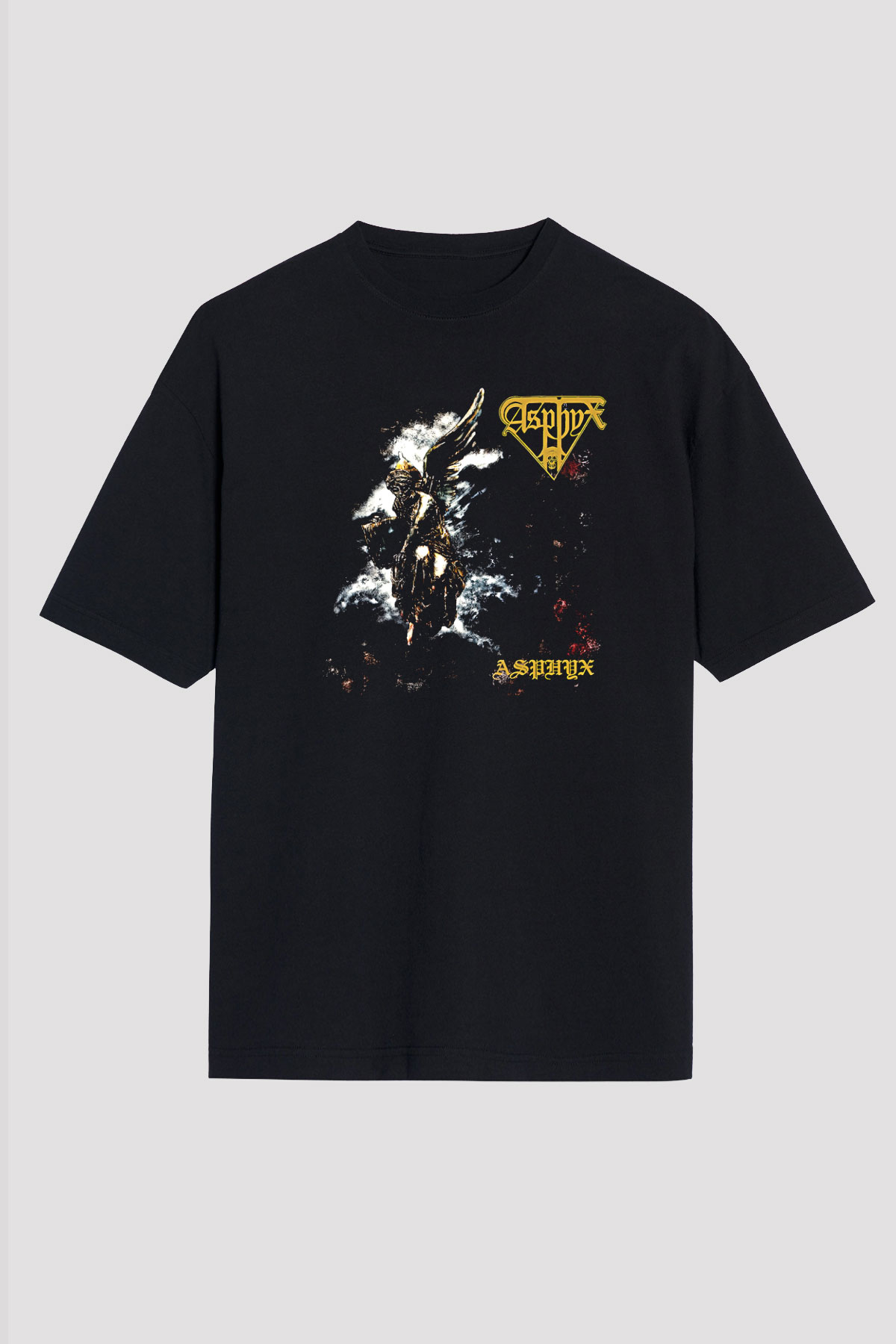 Asphyx Baskılı Unisex Siyah Oversize Tişört - Tshirt